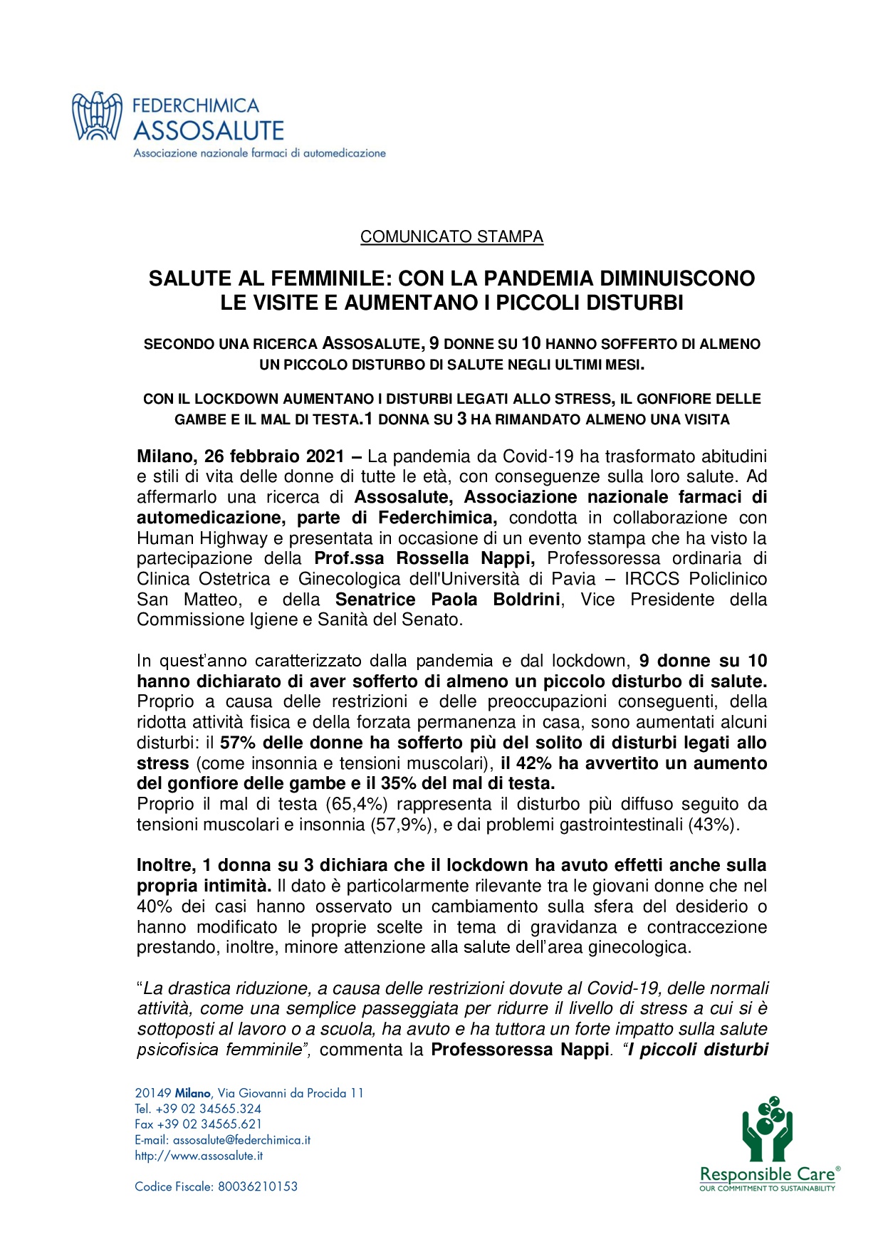 Comunicato stampa - 26 febbraio 2021