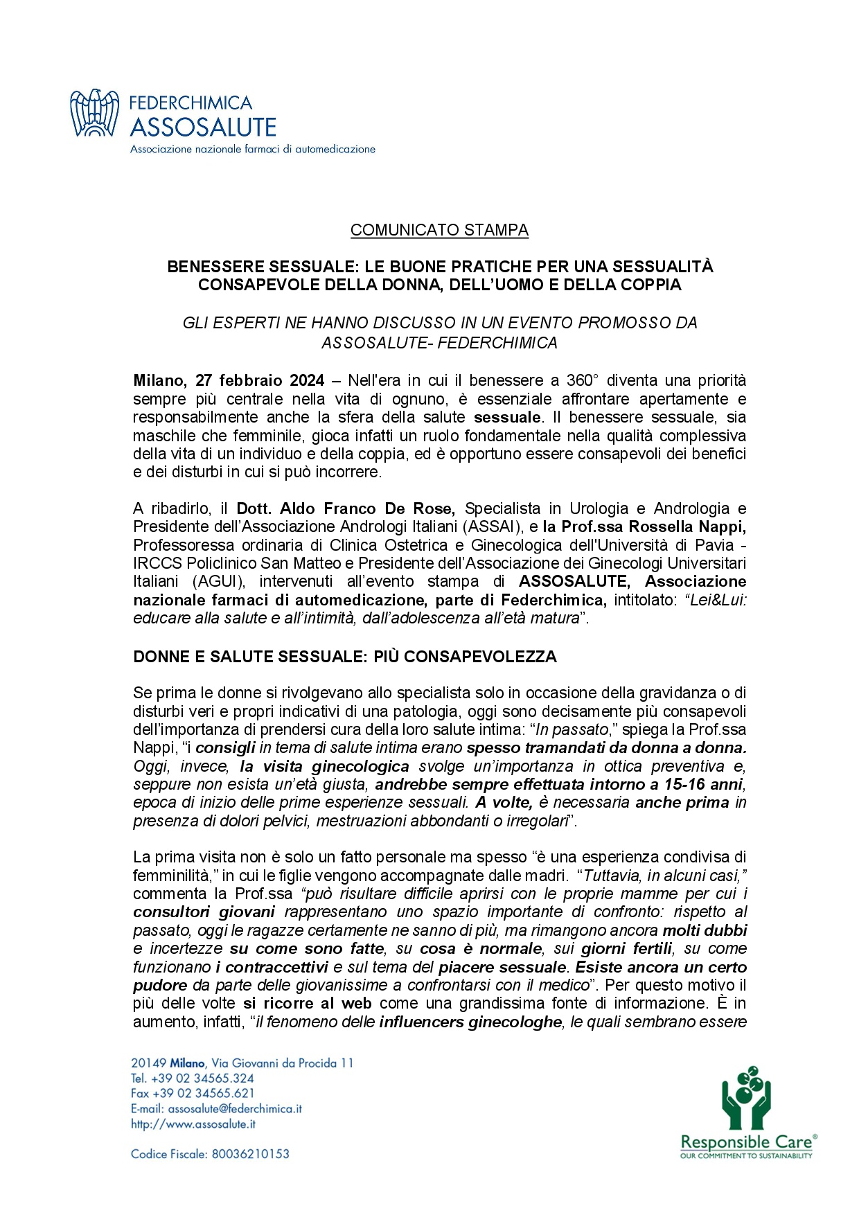Comunicato stampa - 27 febbraio 2024