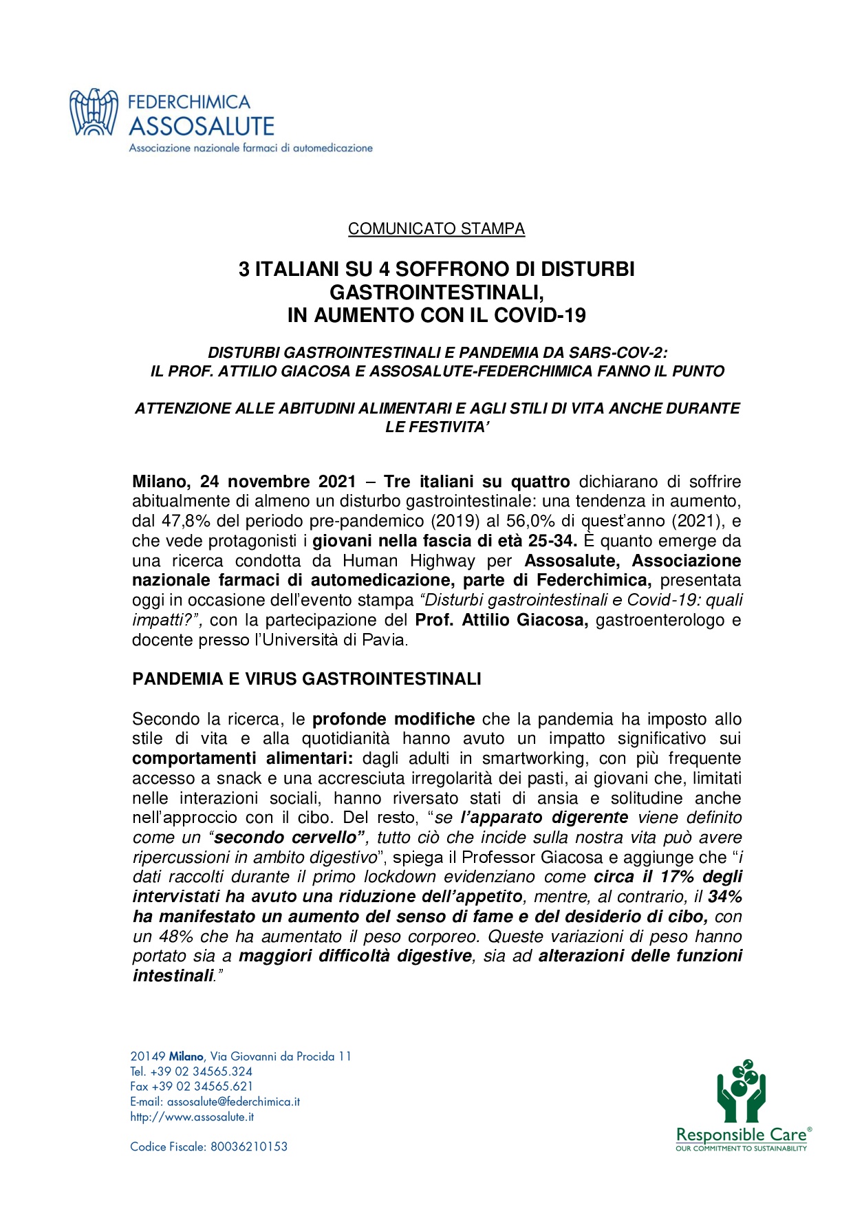 Comunicato stampa - 24 novembre 2021