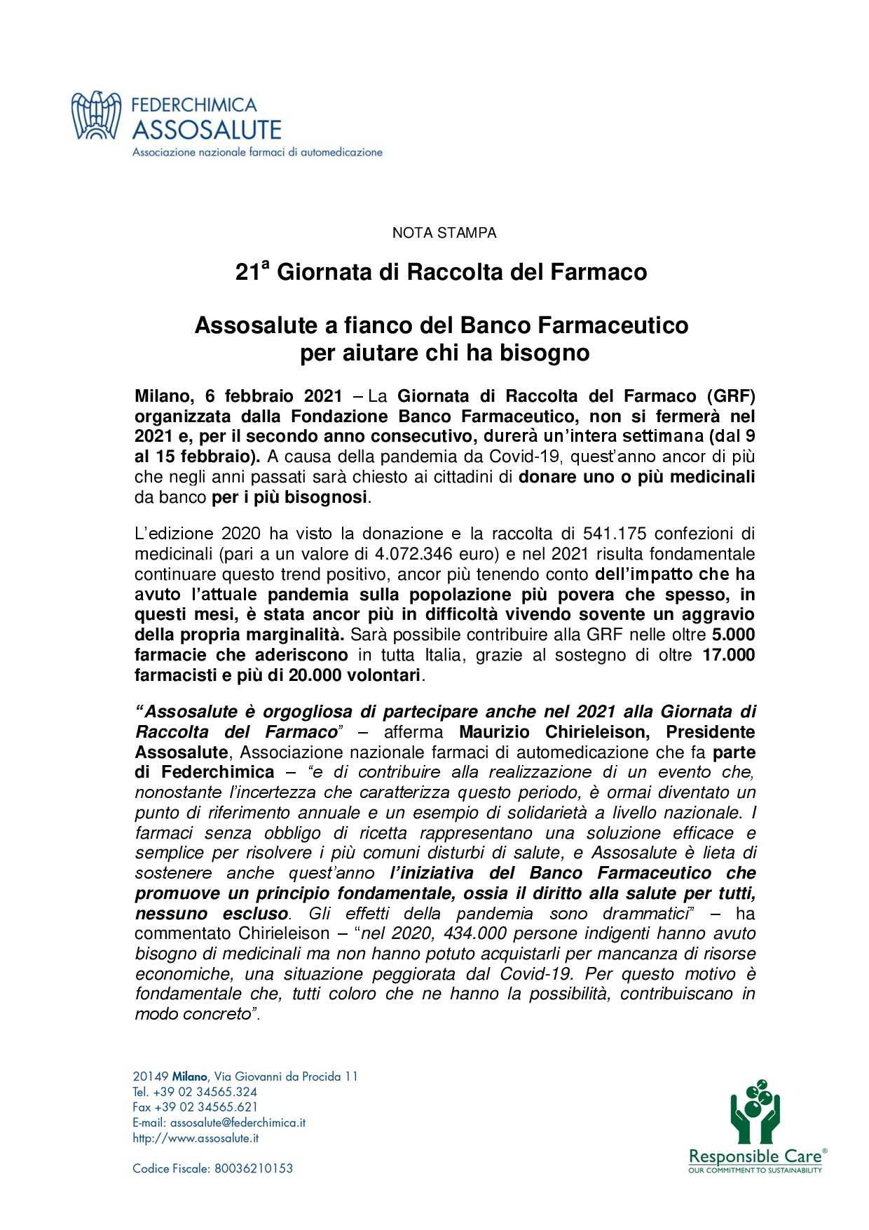Comunicato stampa - 6 febbraio 2021
