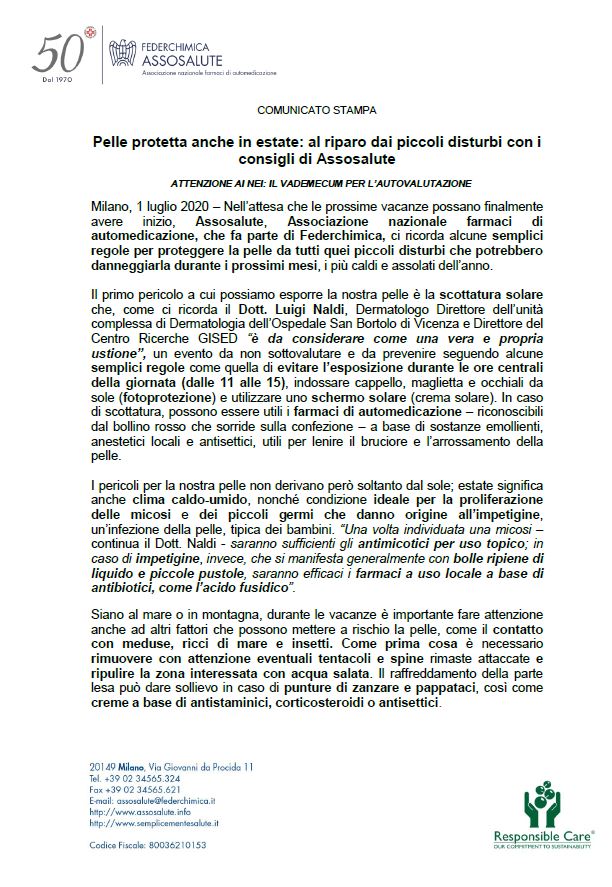 Comunicato stampa - 1° luglio 2020
