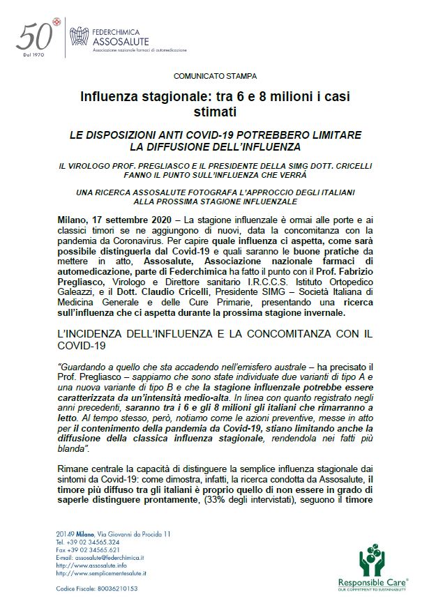 Comunicato stampa - 17 settembre 2020