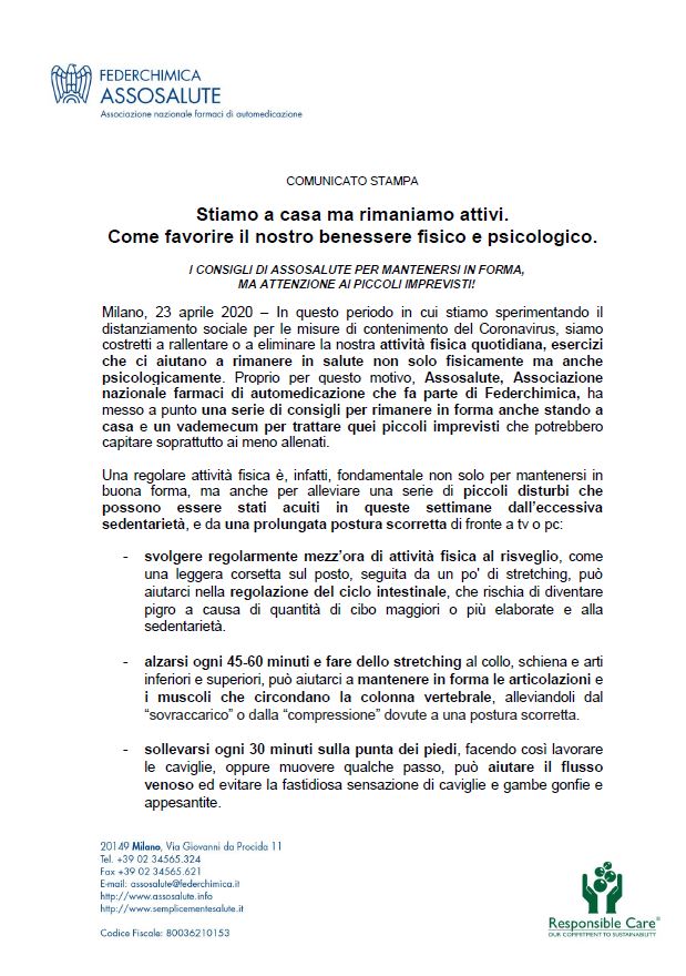 Comunicato stampa - 23 aprile 2020