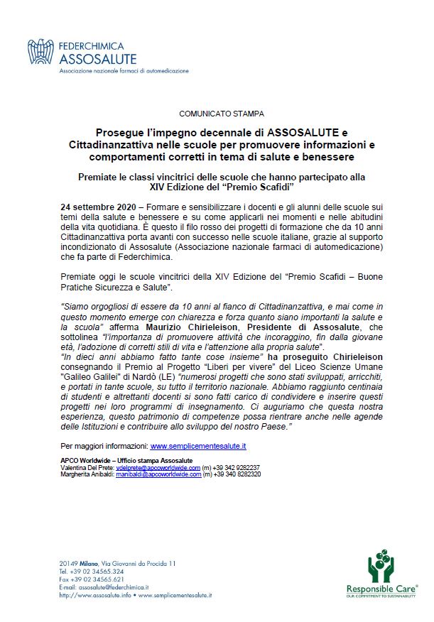 Comunicato stampa - 24 settembre 2020