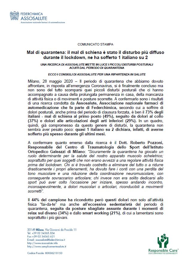 Comunicato stampa - 28 maggio 2020