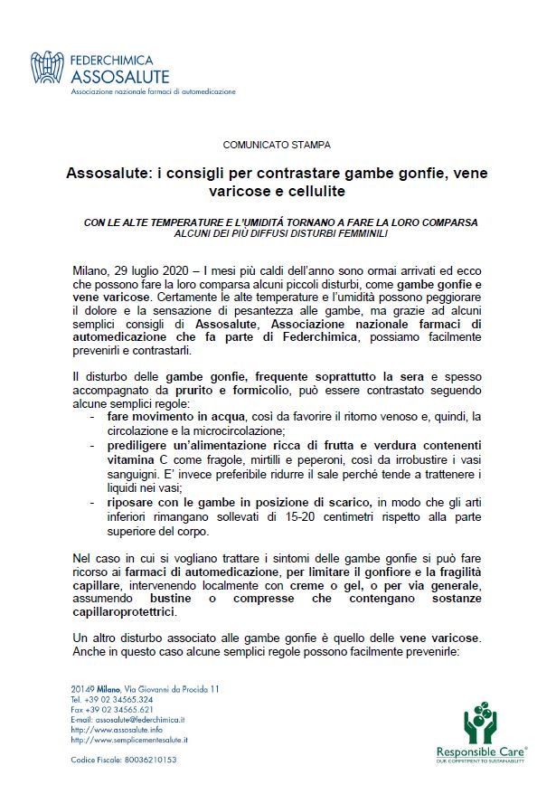 Comunicato stampa - 29 luglio 2020