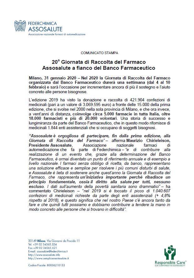 Comunicato stampa - 31 gennaio 2020