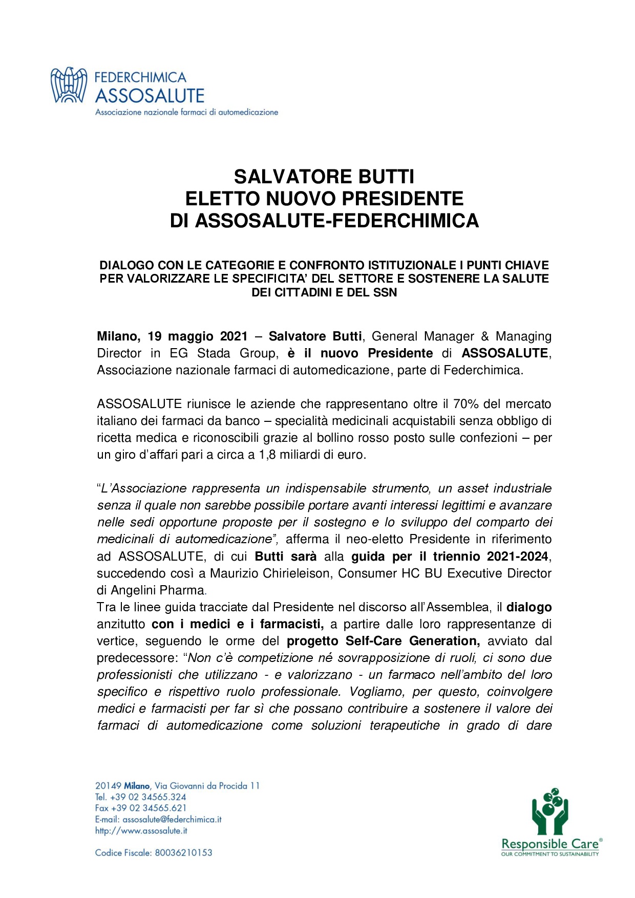 Comunicato stampa - 19 maggio 2021