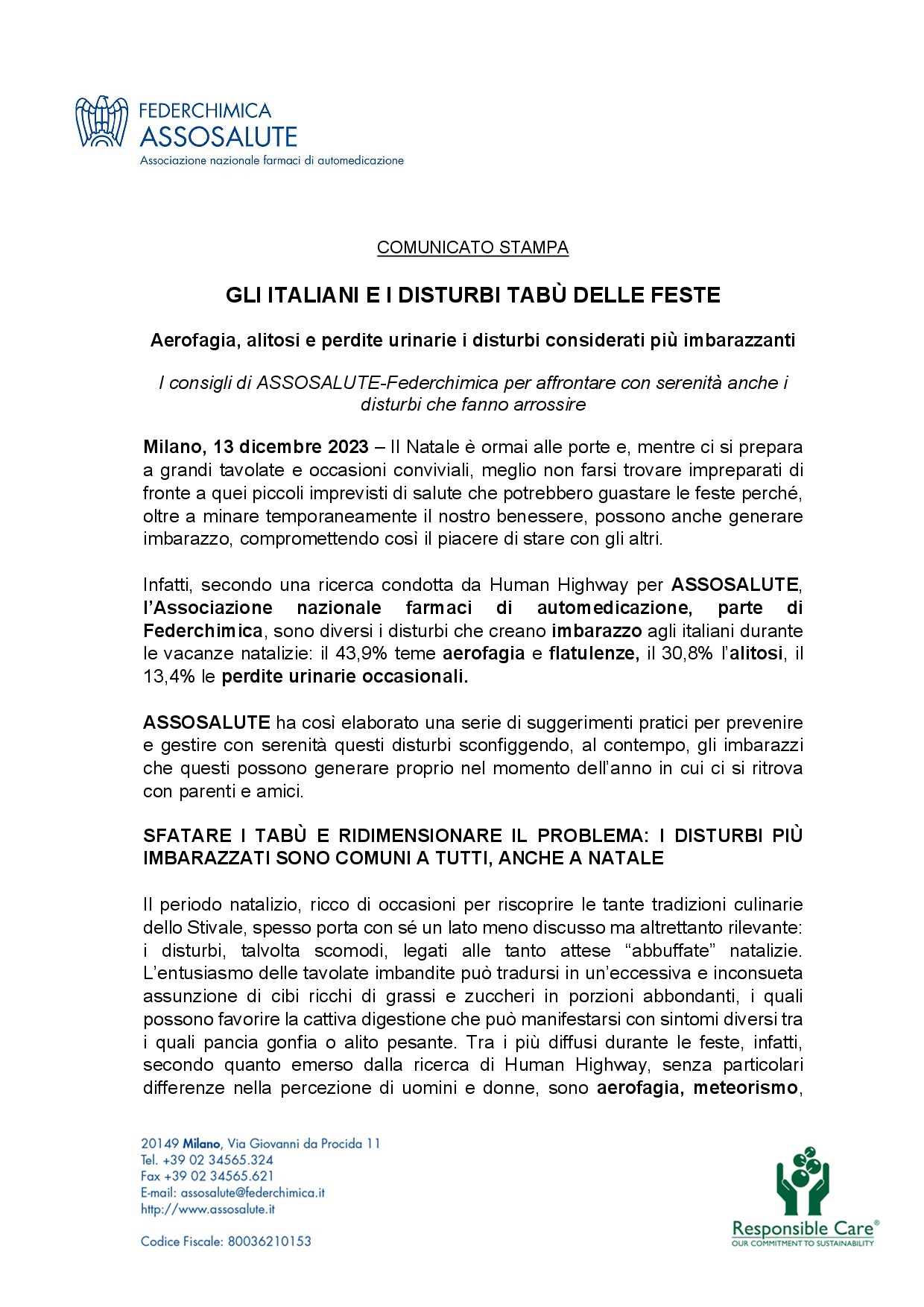 Comunicato stampa - 13 dicembre 2023