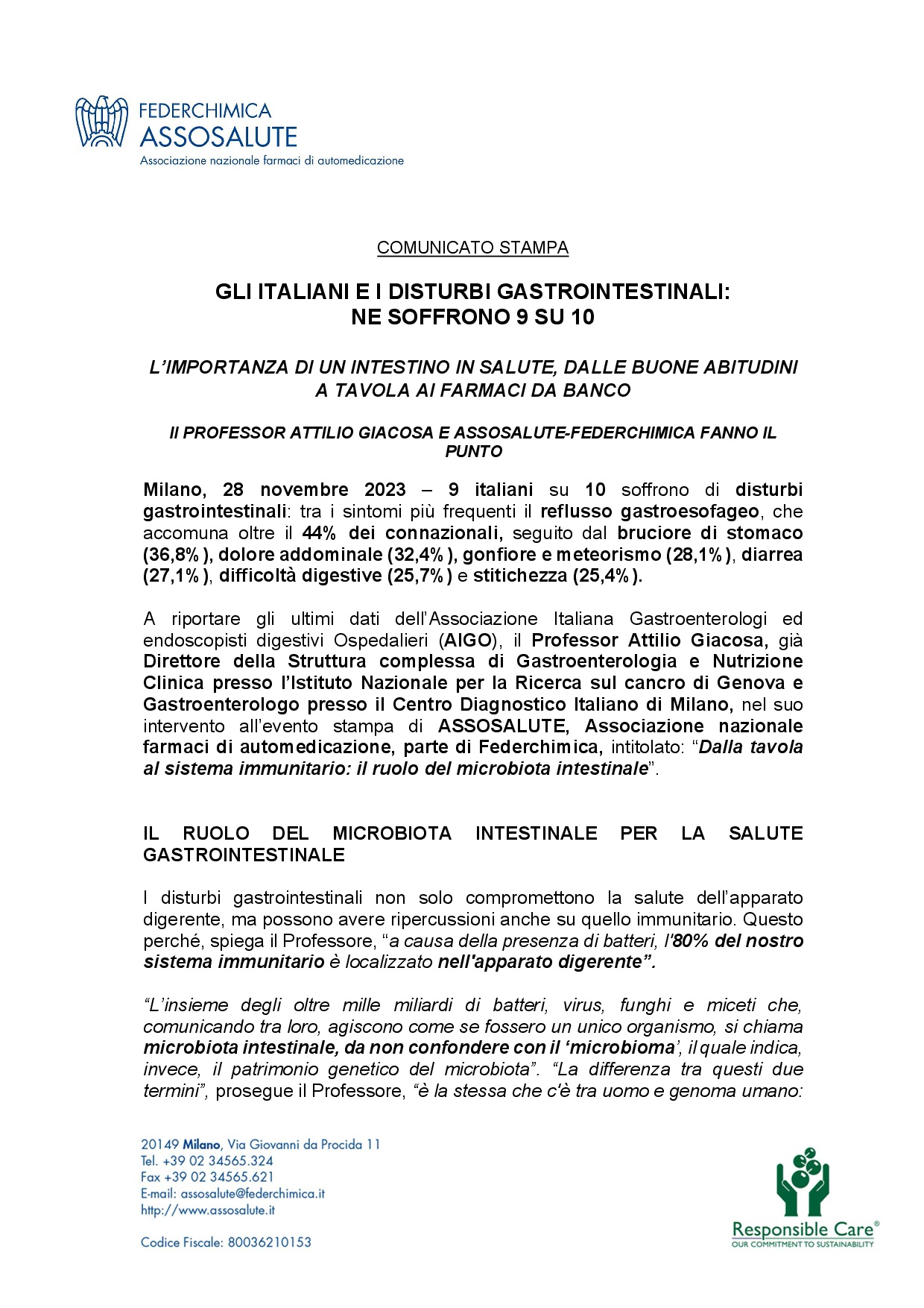 Comunicato stampa - 28 novembre 2023