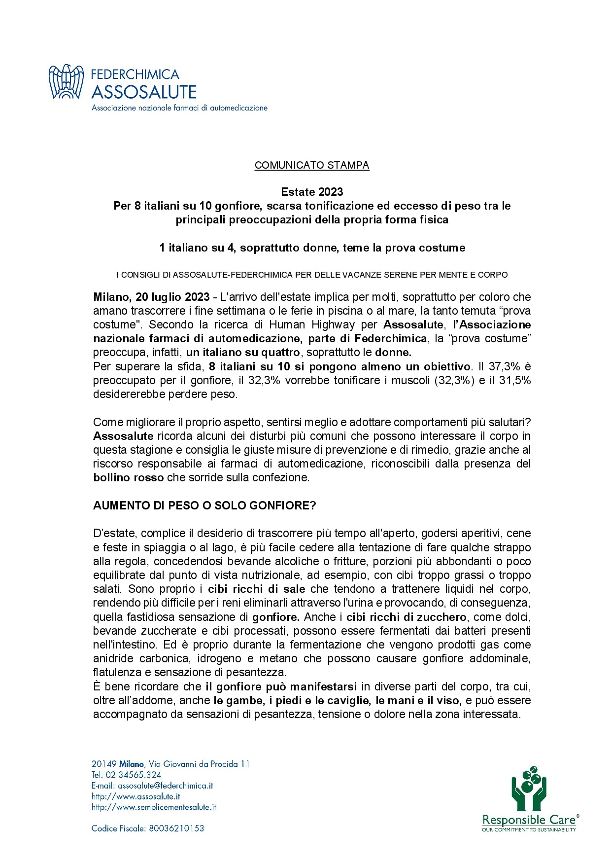Comunicato stampa - 20 luglio 2023