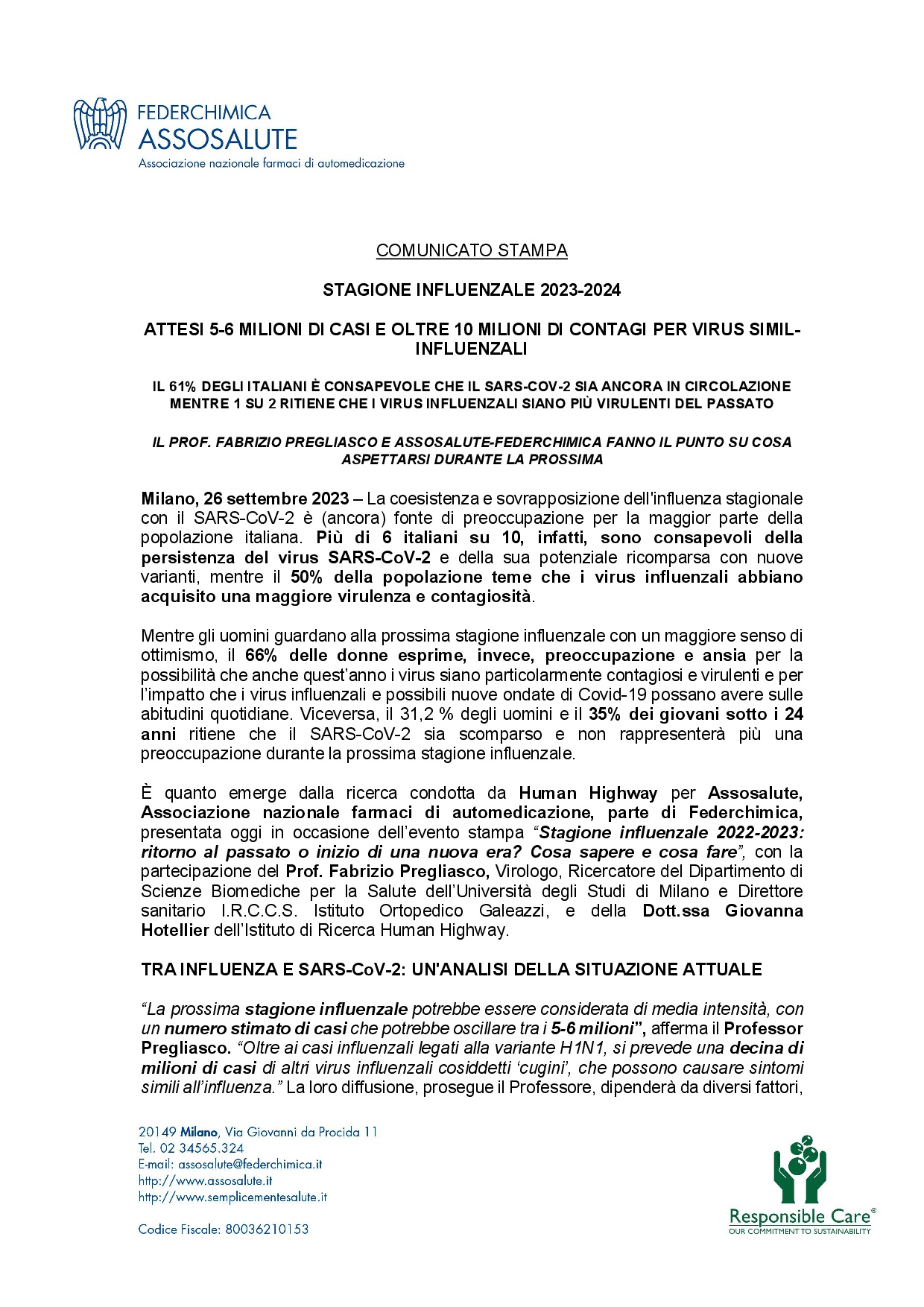Comunicato stampa - 26 settembre 2023