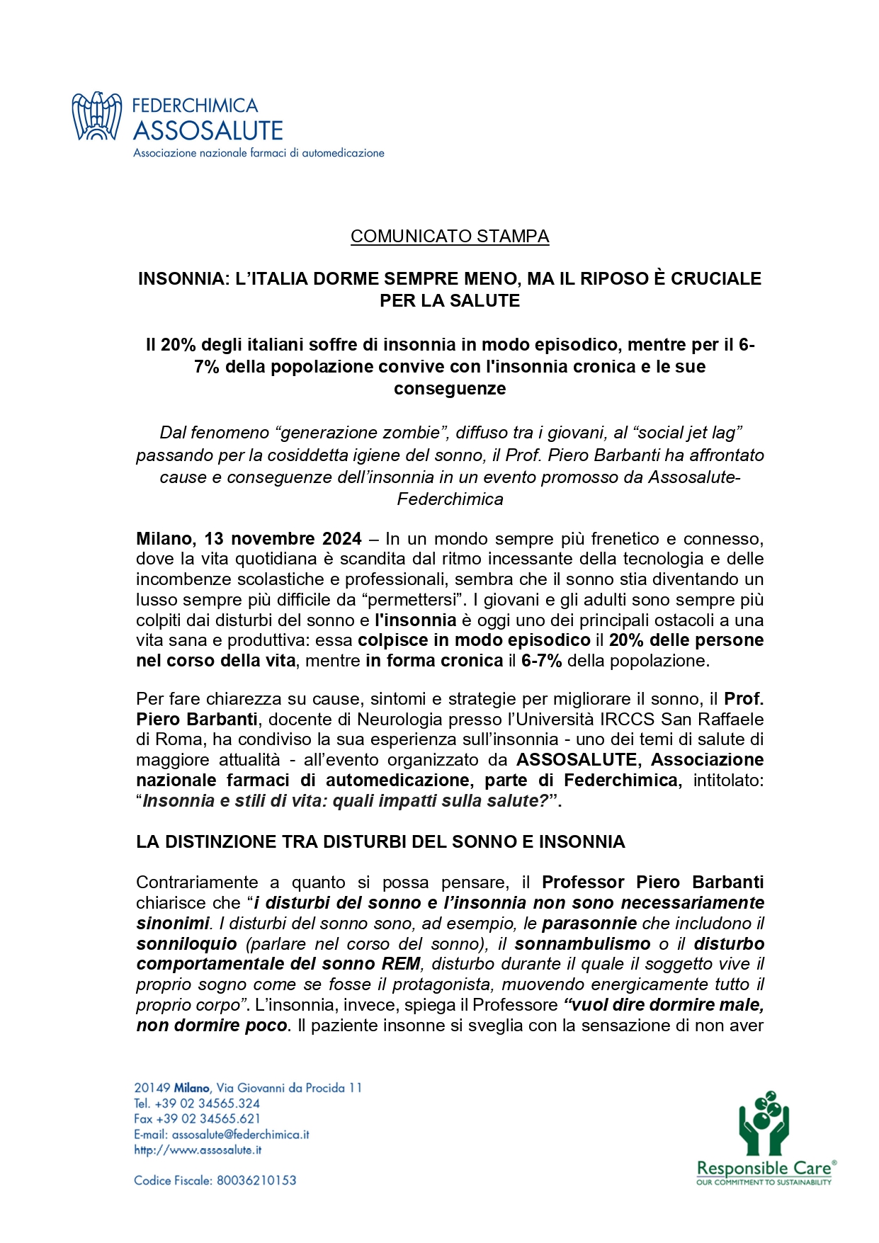 Comunicato stampa - 13 novembre 2024