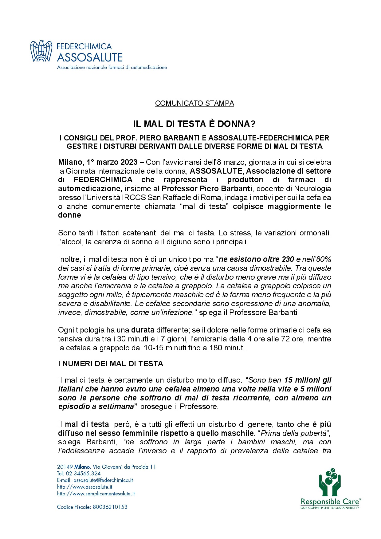 Comunicato stampa - 1° marzo 2023