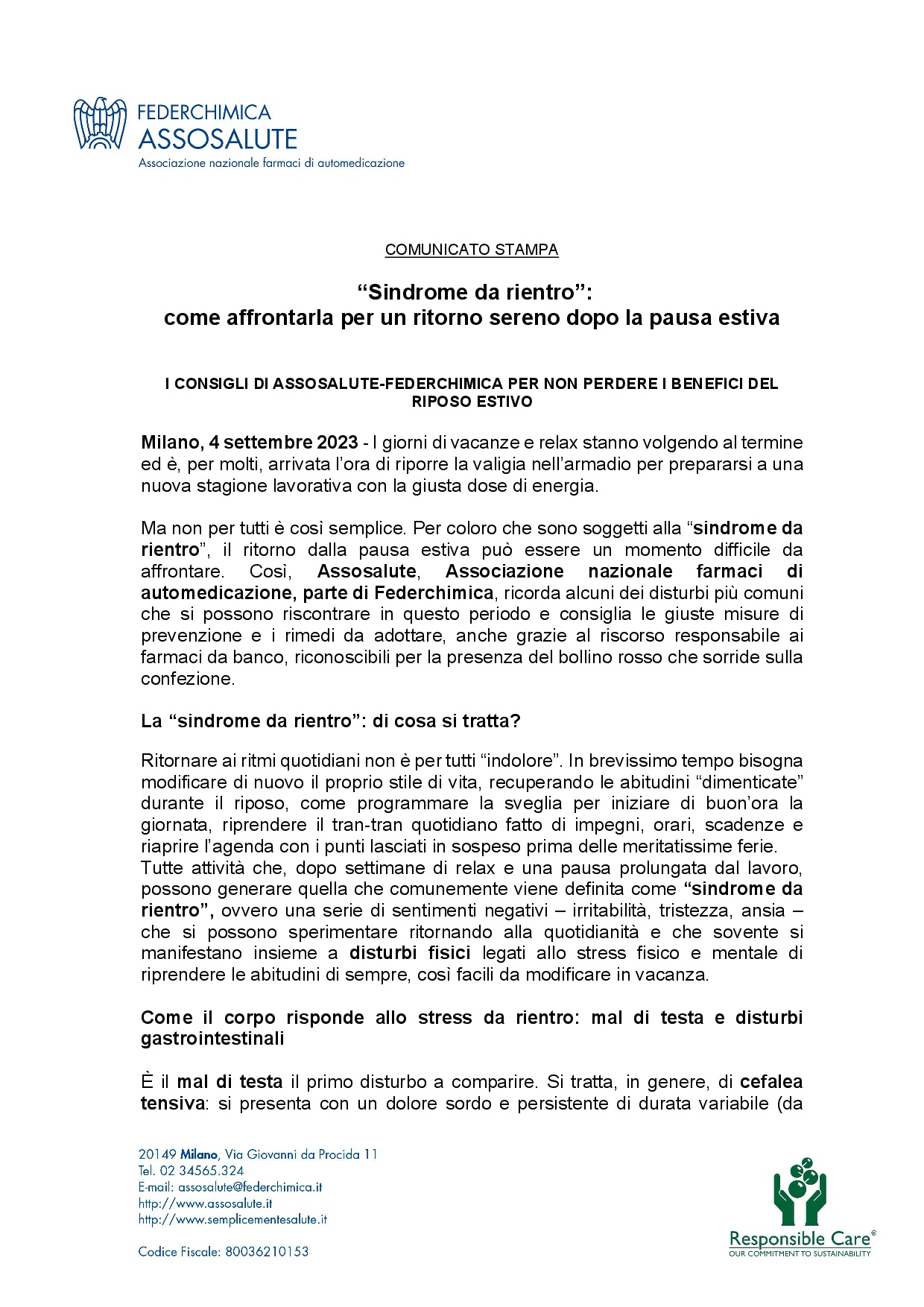 Comunicato stampa - 4 settembre 2023