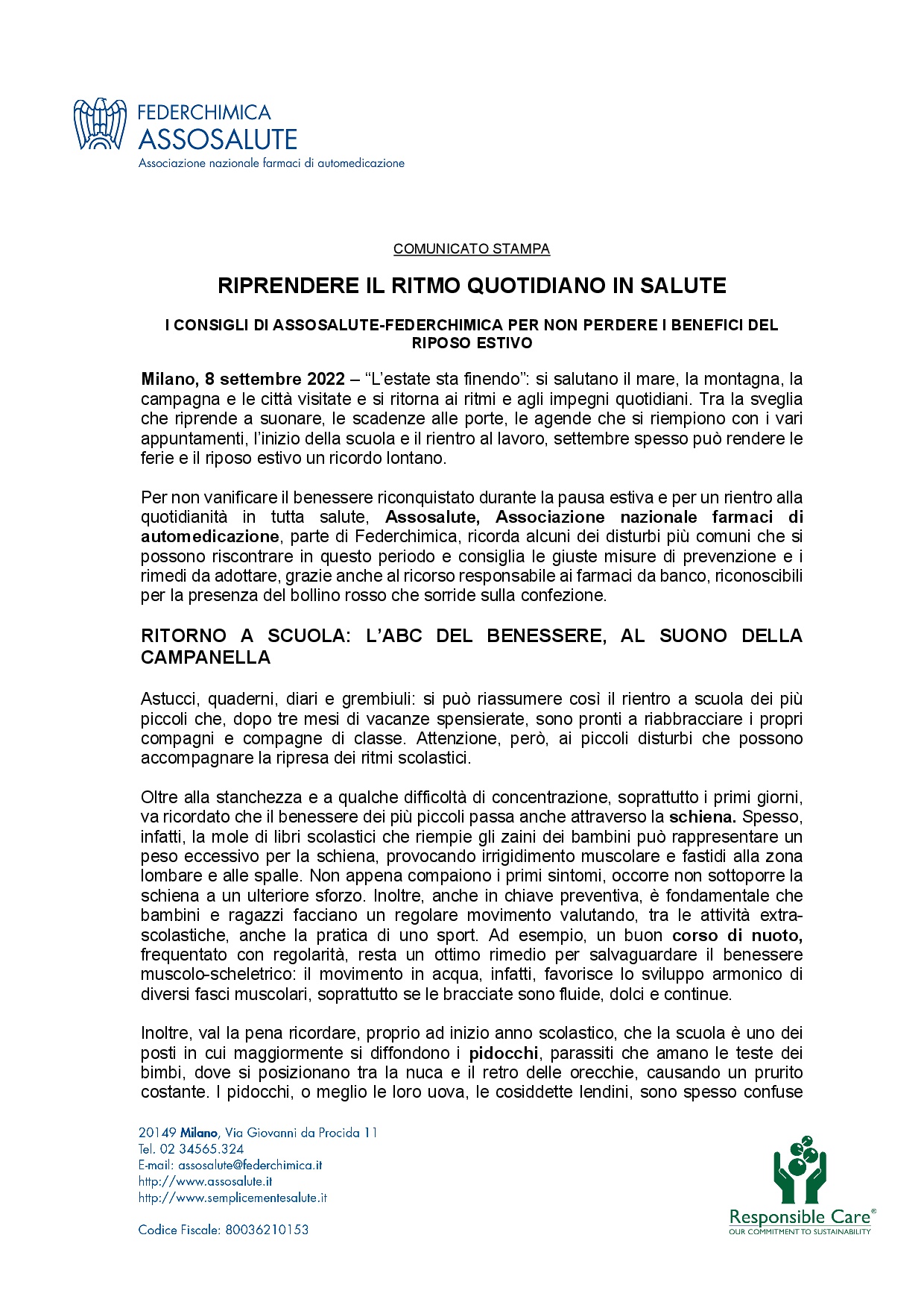 Comunicato stampa - 8 settembre 2022