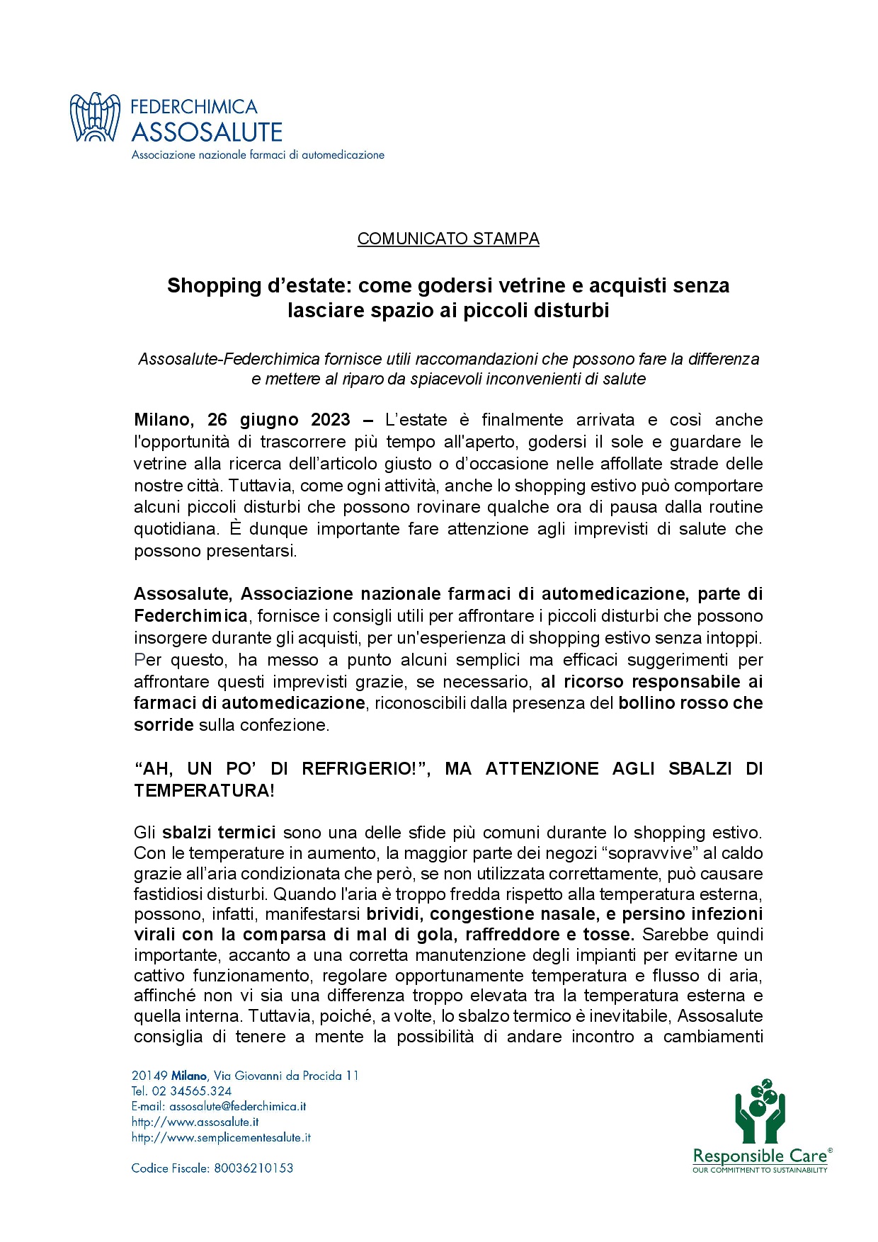 Comunicato stampa - 26 giugno 2023