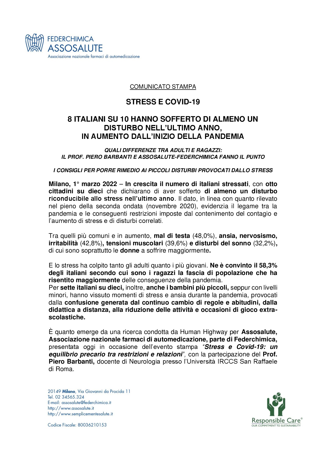 Comunicato stampa - 1 marzo 2022