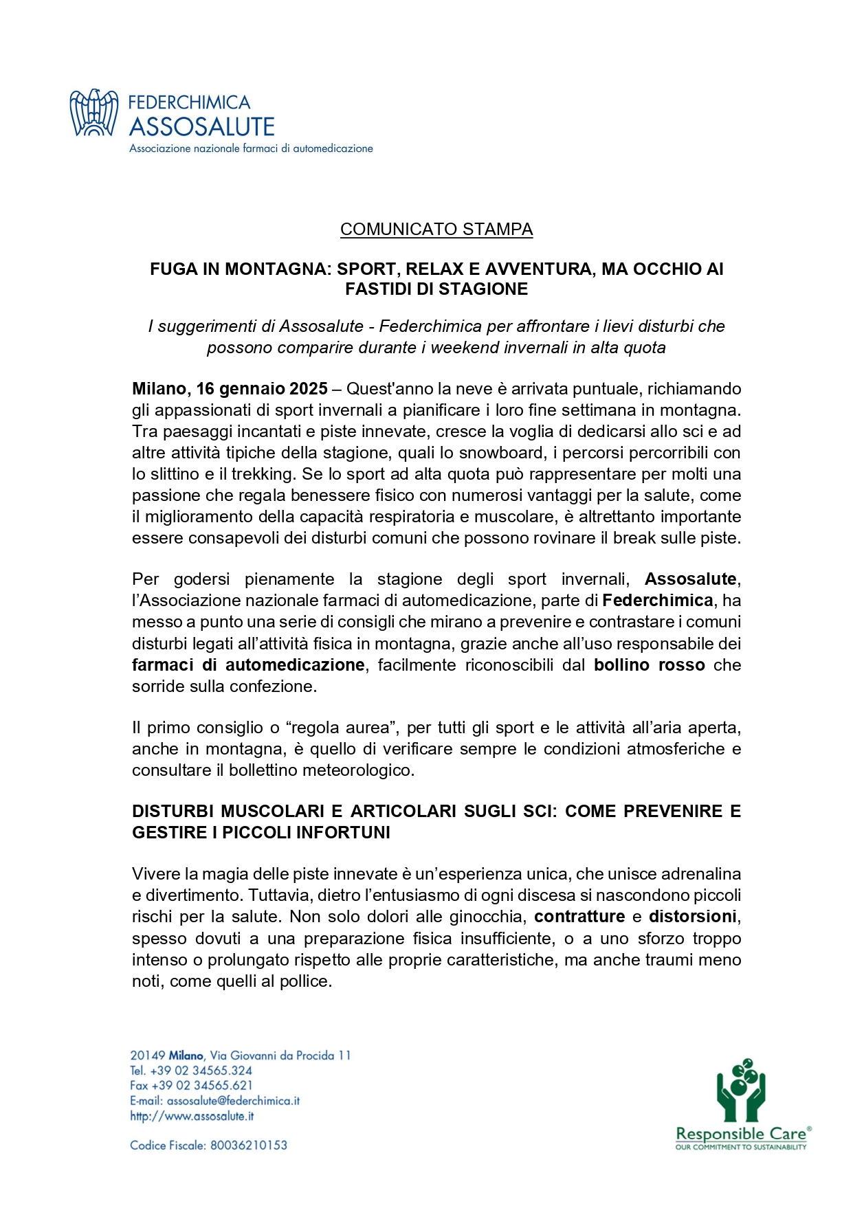 Comunicato stampa - 16 gennaio 2025
