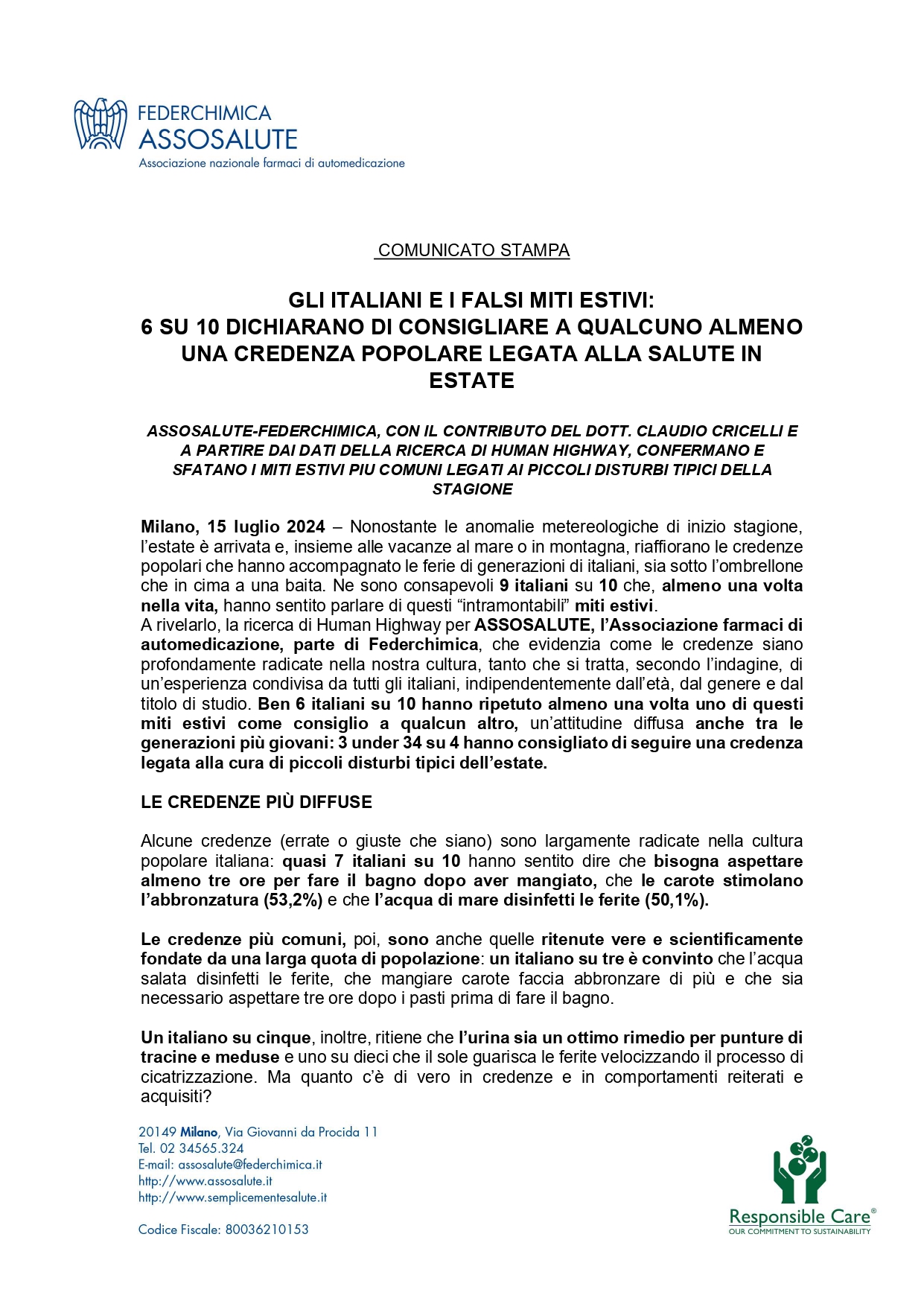 Comunicato stampa - 15 luglio 2024