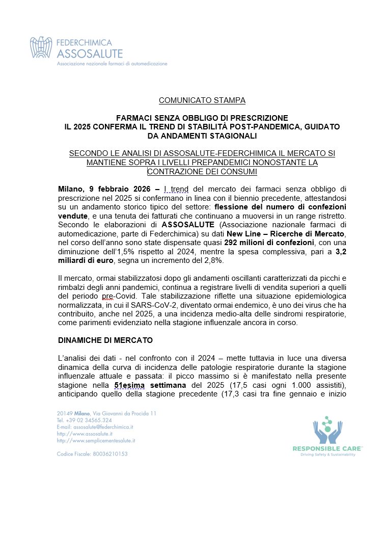 Comunicato stampa - 9 febbraio 2026
