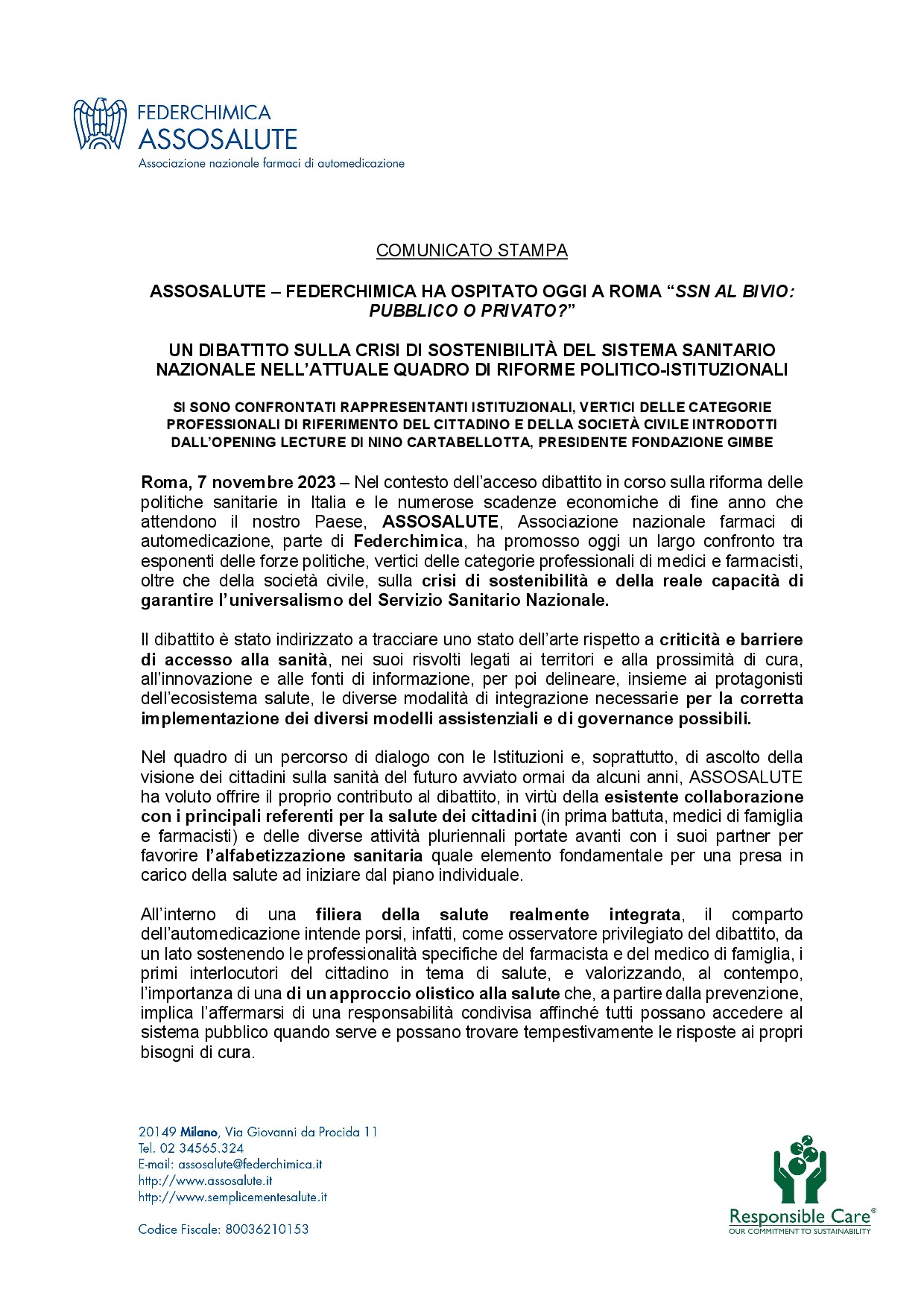 Comunicato stampa - 7 novembre 2023
