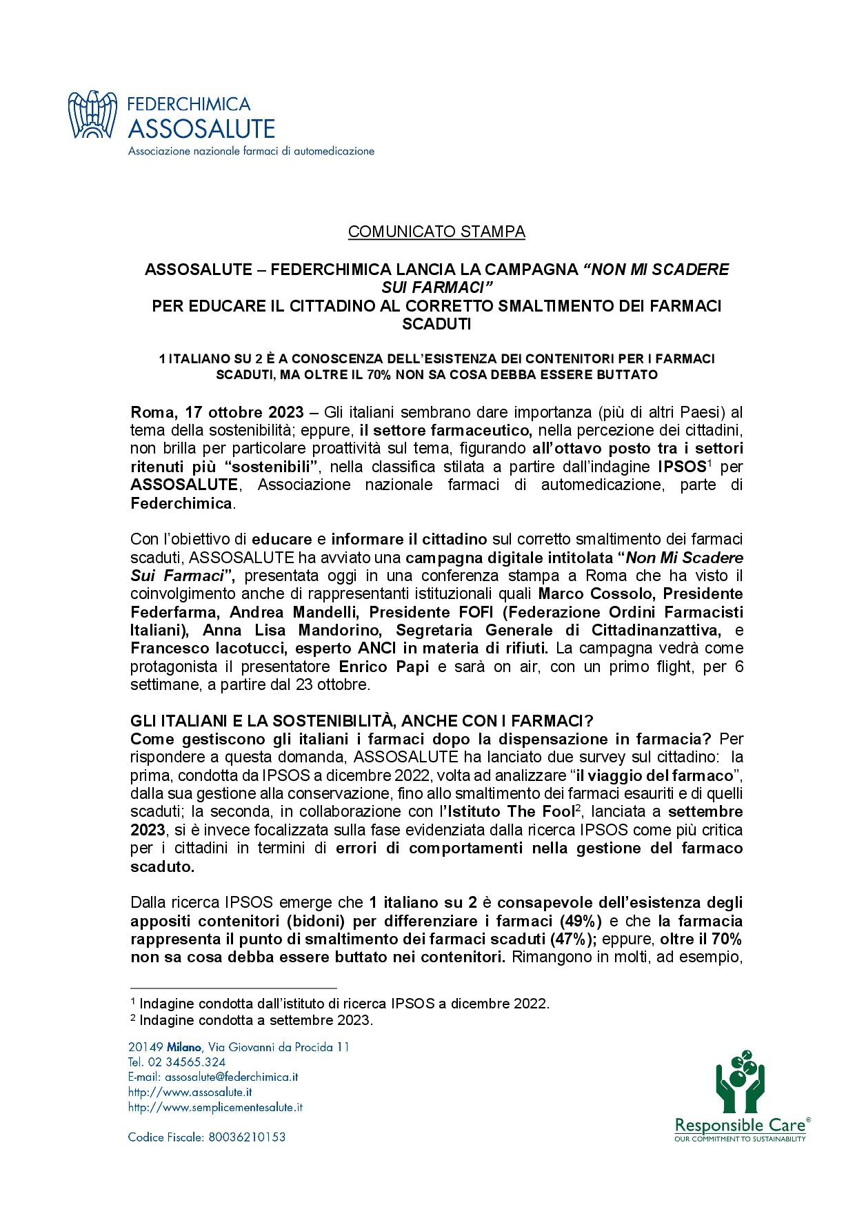 Comunicato stampa - 17 ottobre 2023