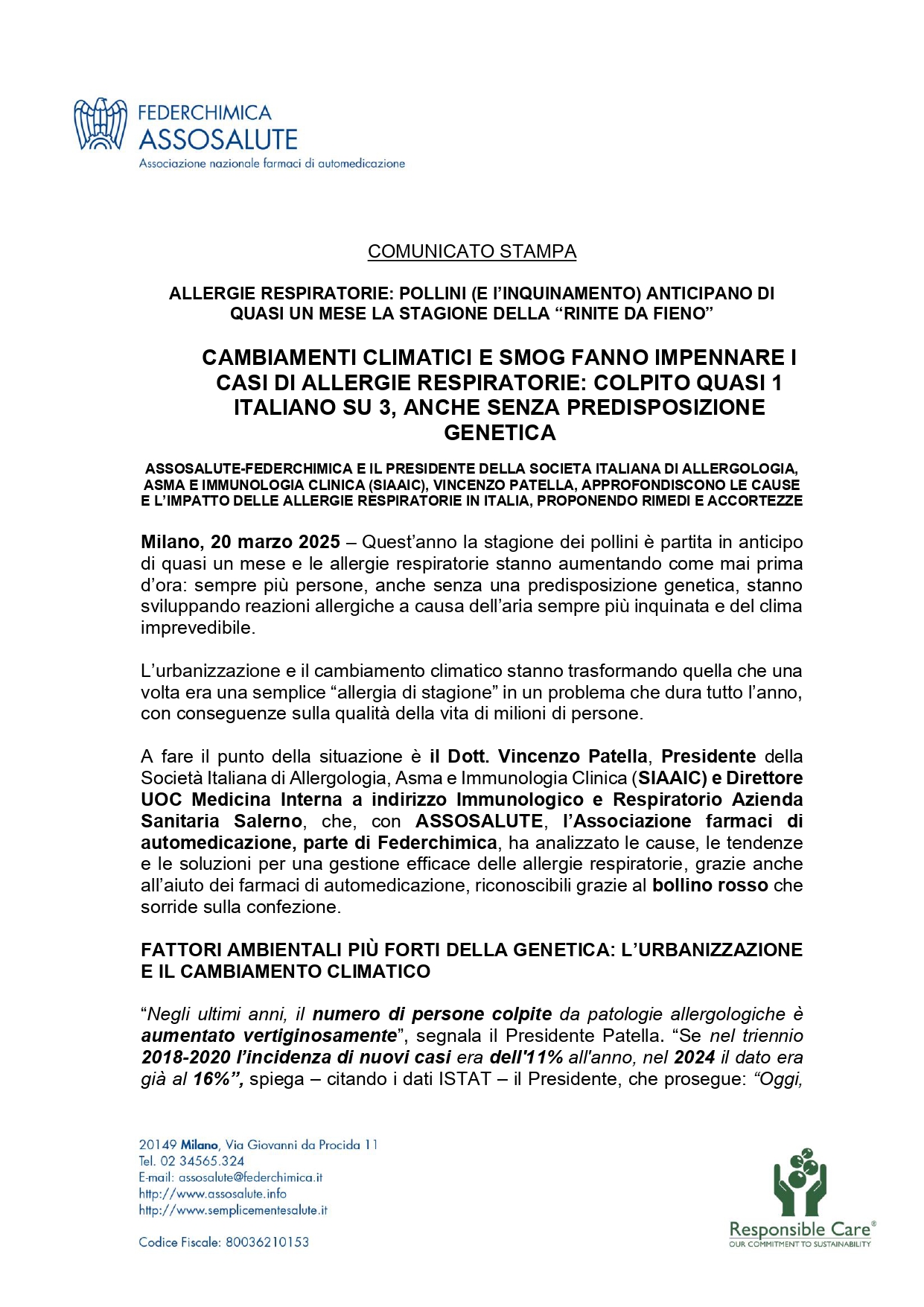 Comunicato stampa - 20 marzo 2025
