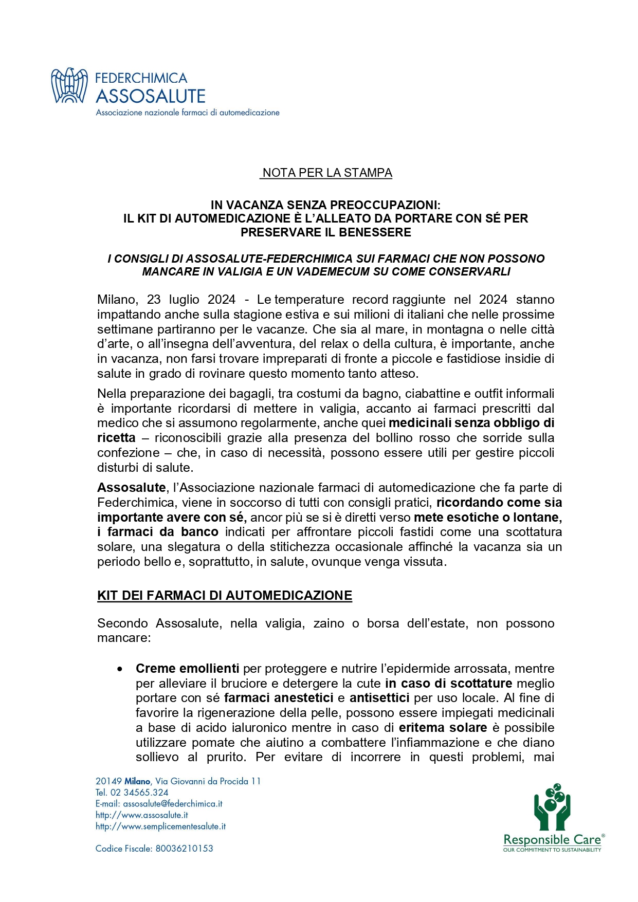Comunicato stampa - 23 luglio 2024