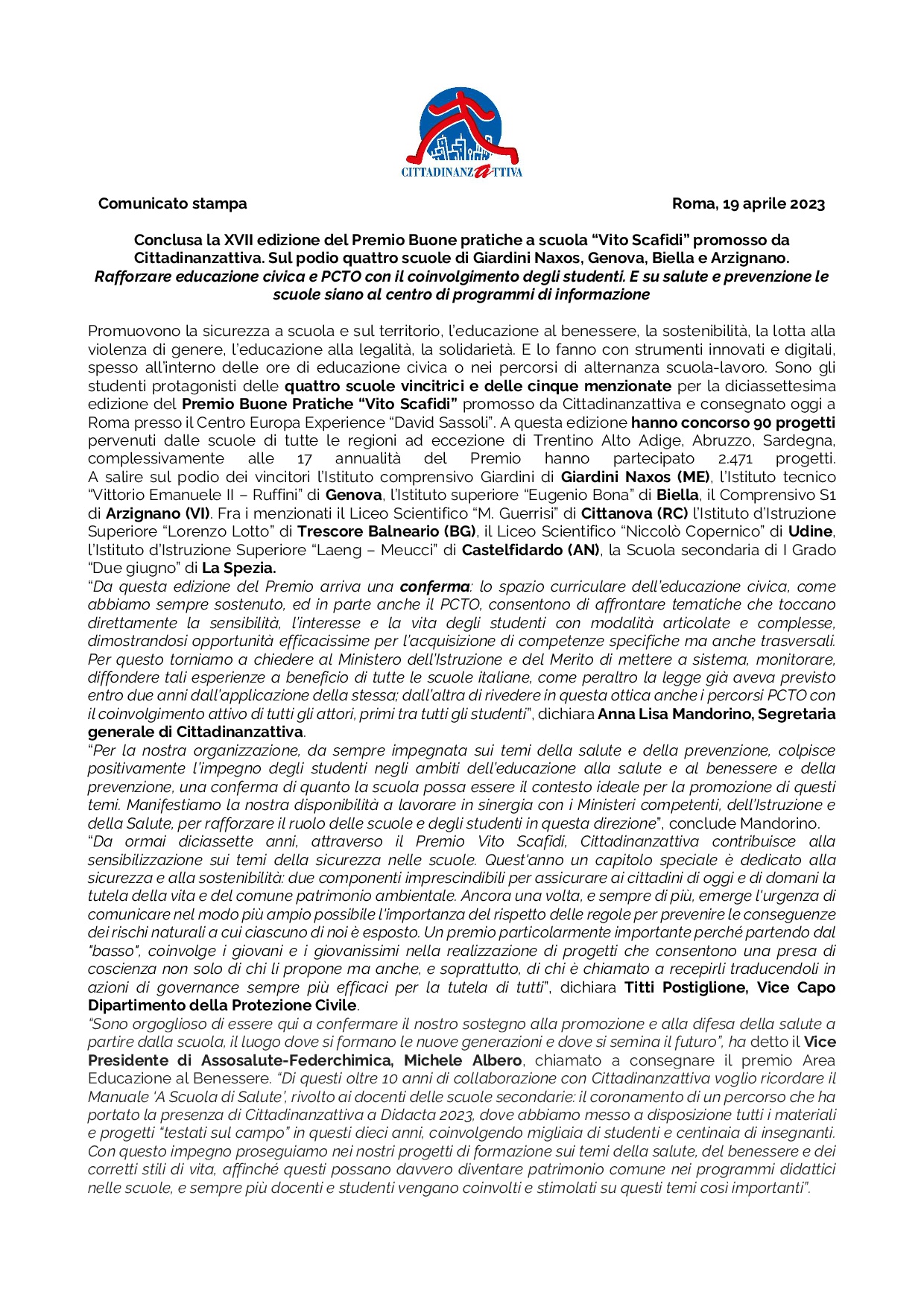 Comunicato stampa - 19 aprile 2023