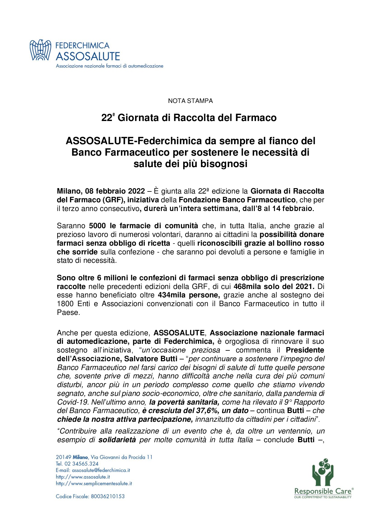 Comunicato stampa - 8 febbraio 2022