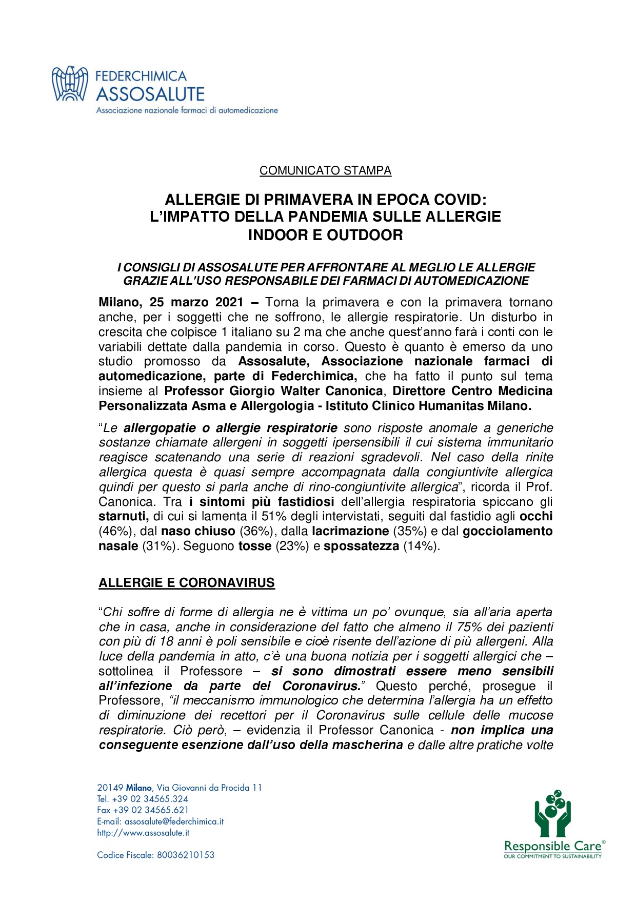 Comunicato stampa - 25 marzo 2021
