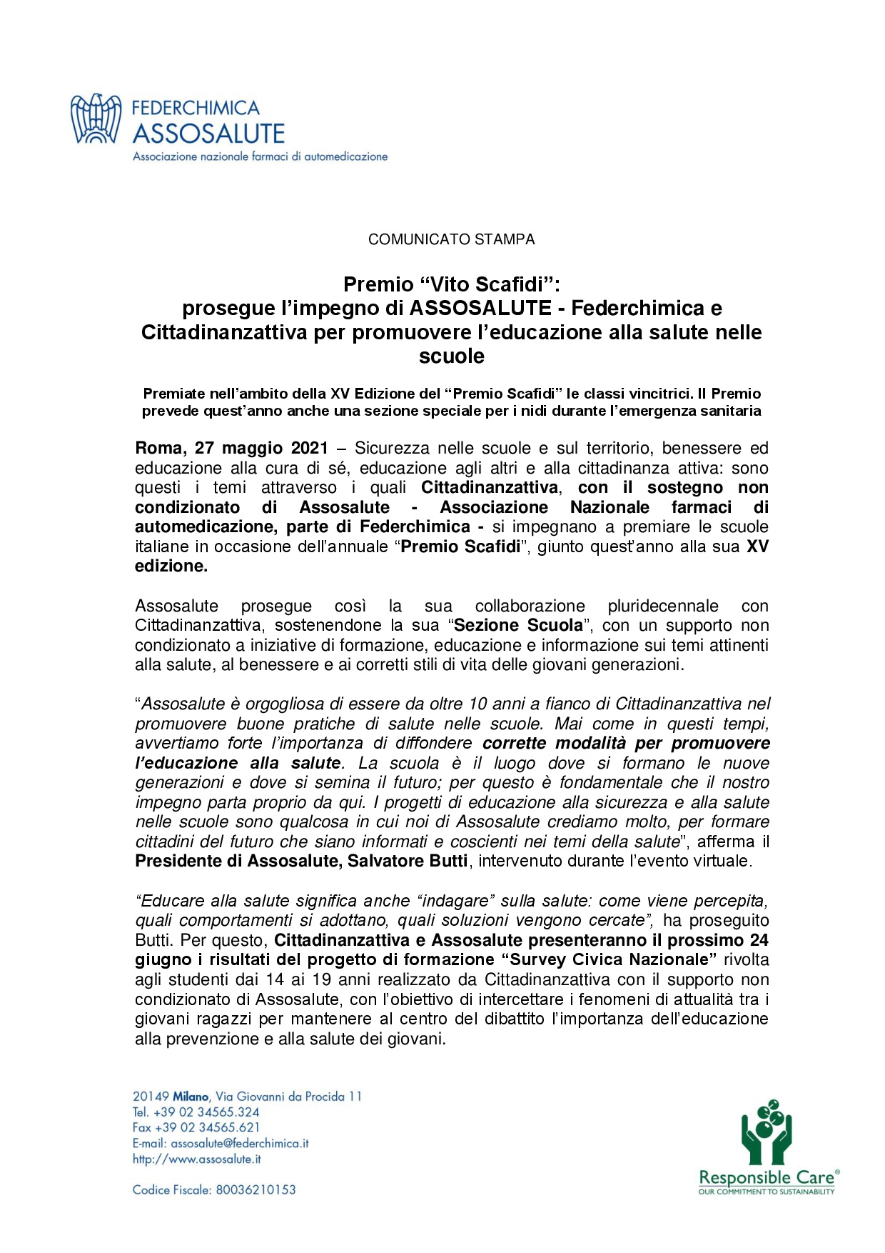Comunicato stampa - 27 maggio 2021