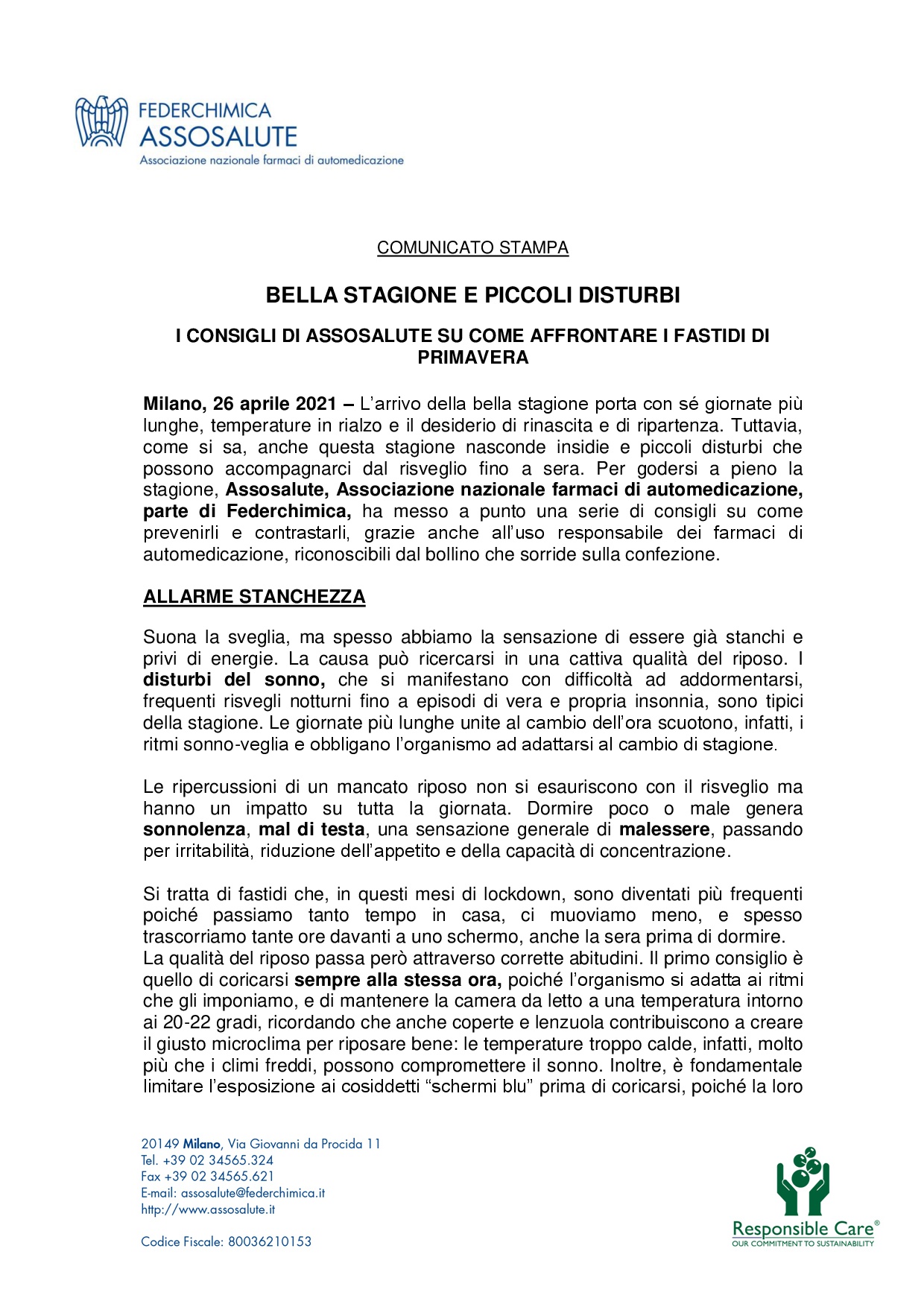 Comunicato stampa - 26 aprile 2021