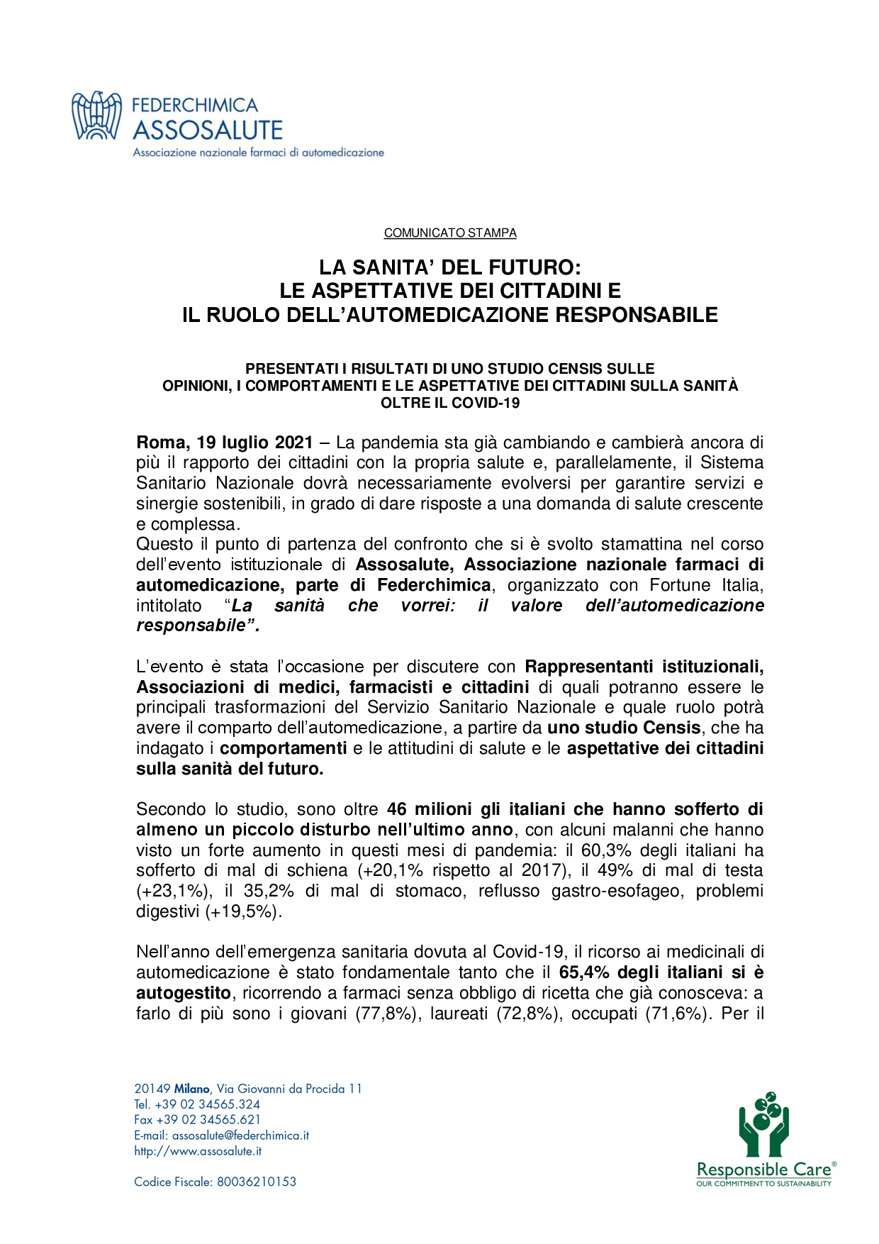 Comunicato stampa - 19 luglio 2021