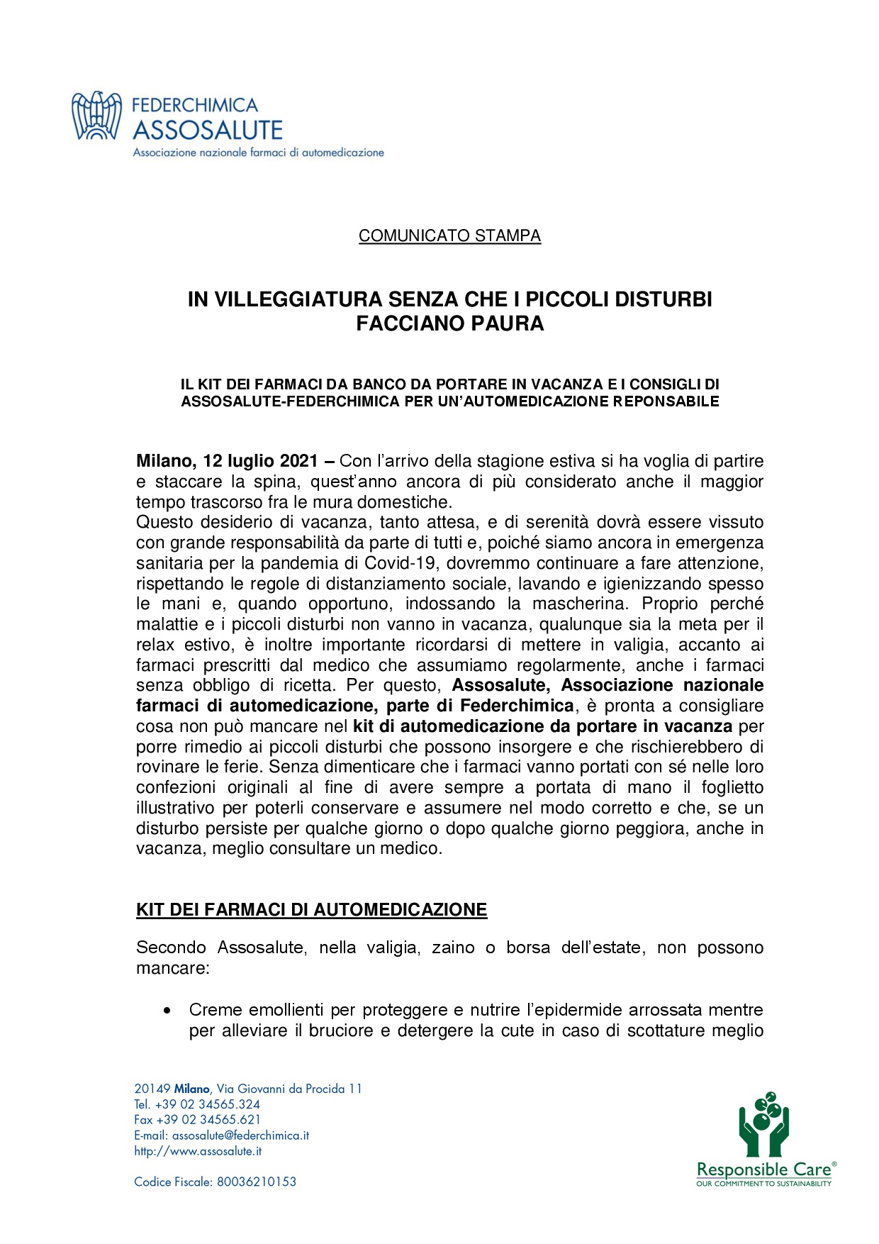 Comunicato stampa - 12 luglio 2021