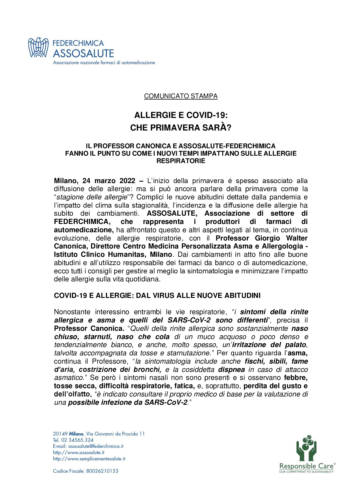 Comunicato stampa - 24 marzo 2022