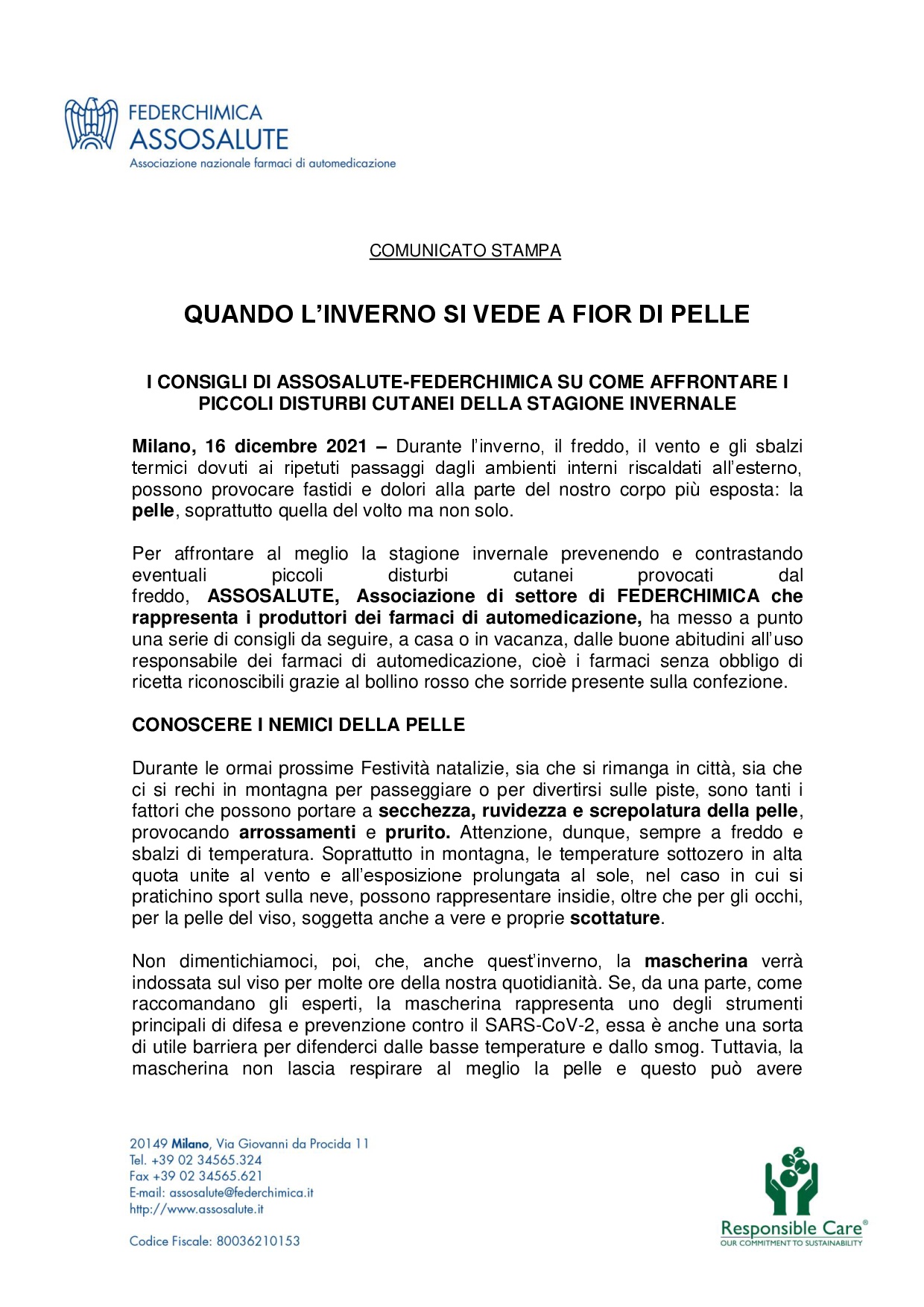 Comunicato stampa - 16 dicembre 2021
