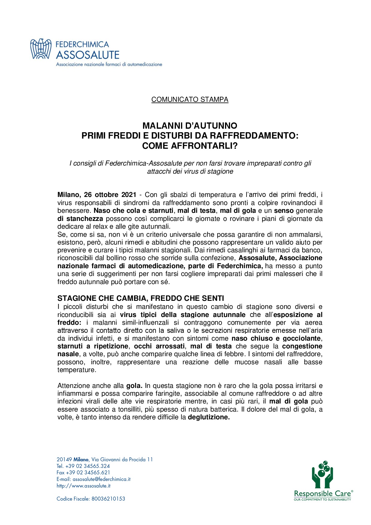 Comunicato stampa - 26 ottobre 2021
