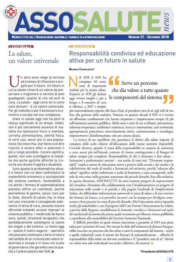 Newsletter Assosalute - Dicembre 2018