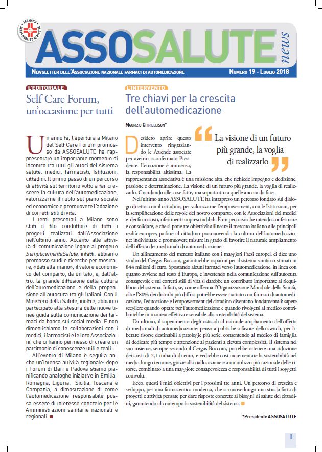 Newsletter ASSOSALUTE - Luglio 2018