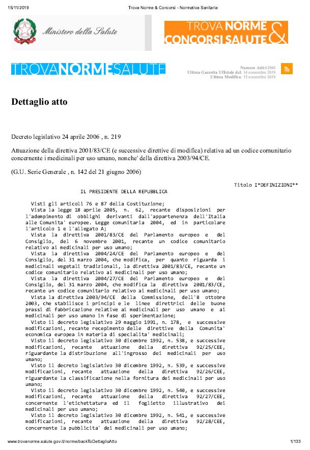 Decreto Legislativo 24 aprile 2006, n. 219