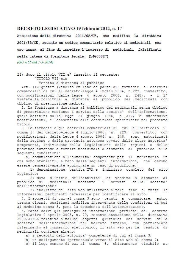 Decreto Legislativo 19 febbraio 2014, n. 17