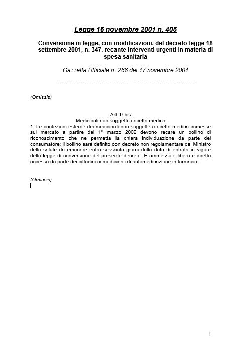 Legge 16 novembre 2001, n. 405