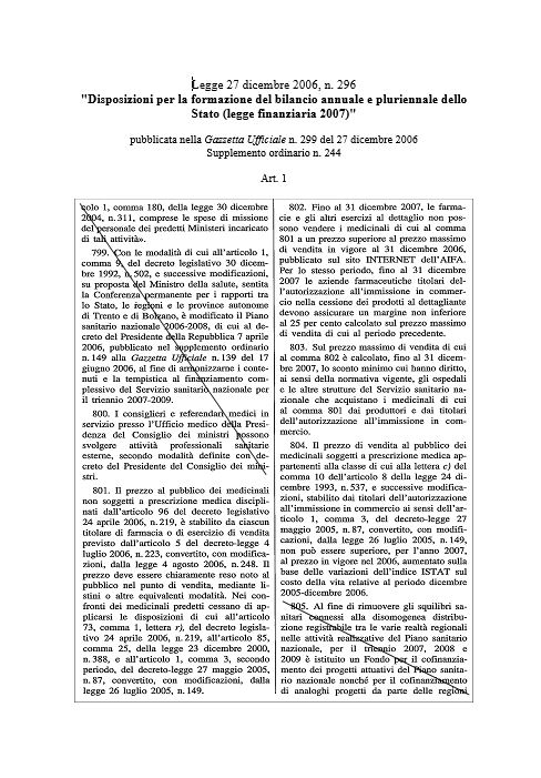Legge 27 dicembre 2006, n. 296