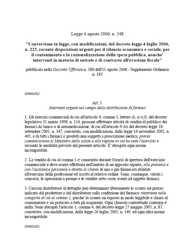 Legge 4 agosto 2006, n. 248