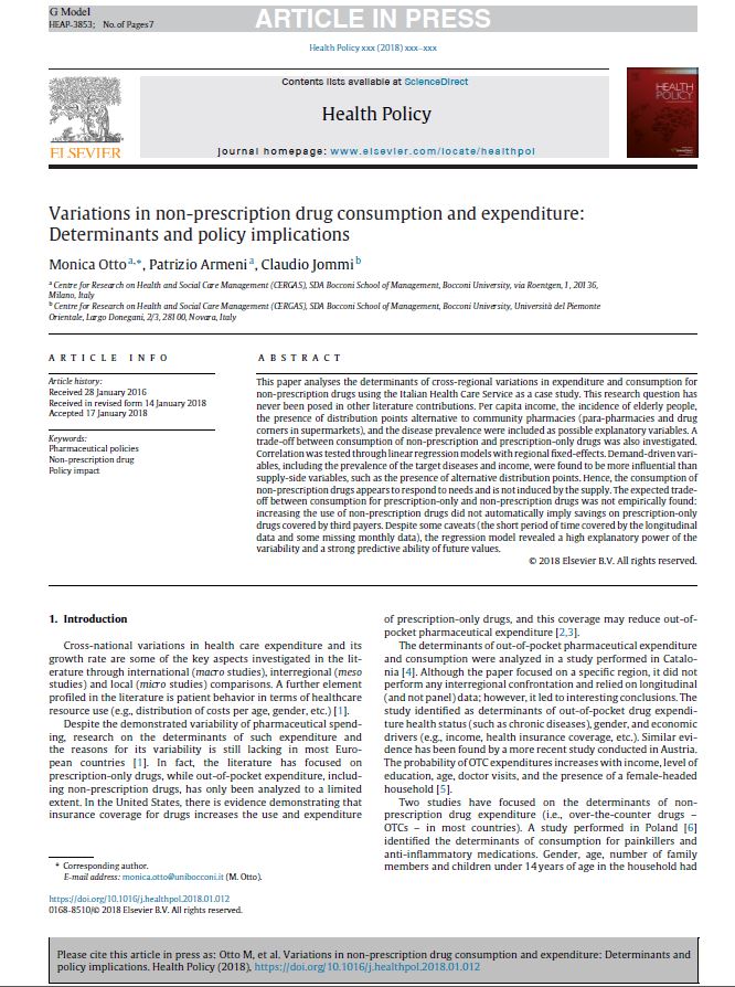Variations in non-prescription drug consumption and expenditureDeterminants and policy implications