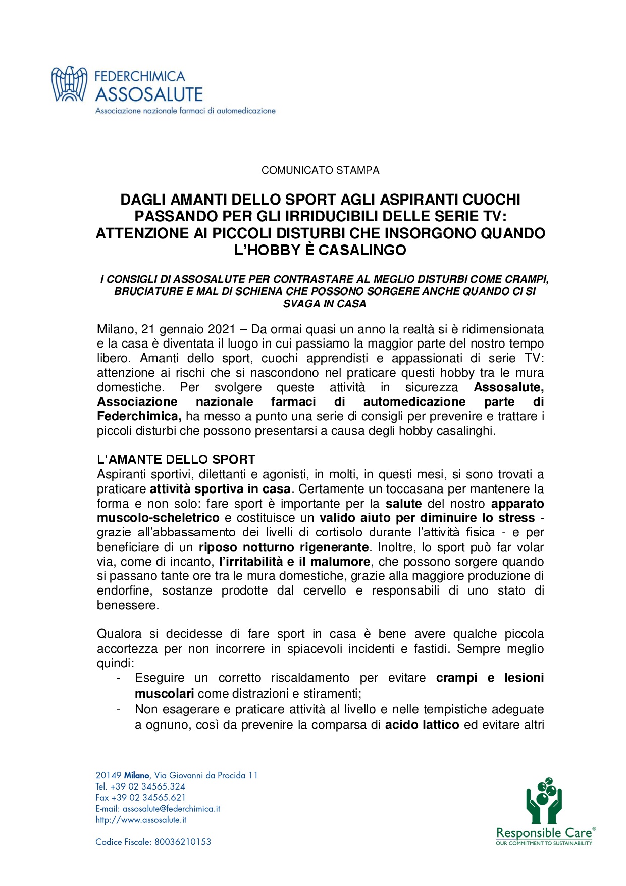 Comunicato stampa - 21 gennaio 2021