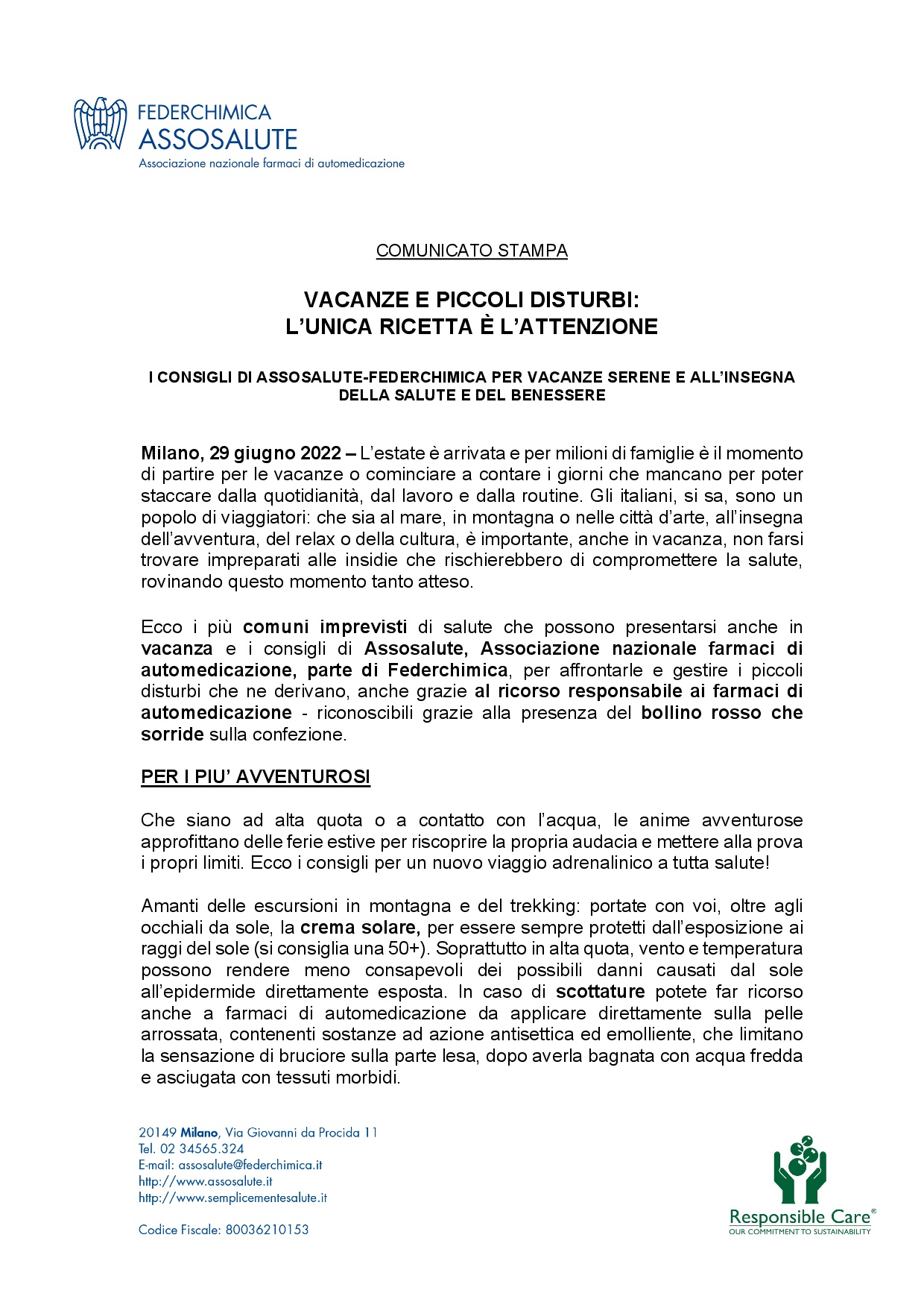 Comunicato stampa - 29 giugno 2022