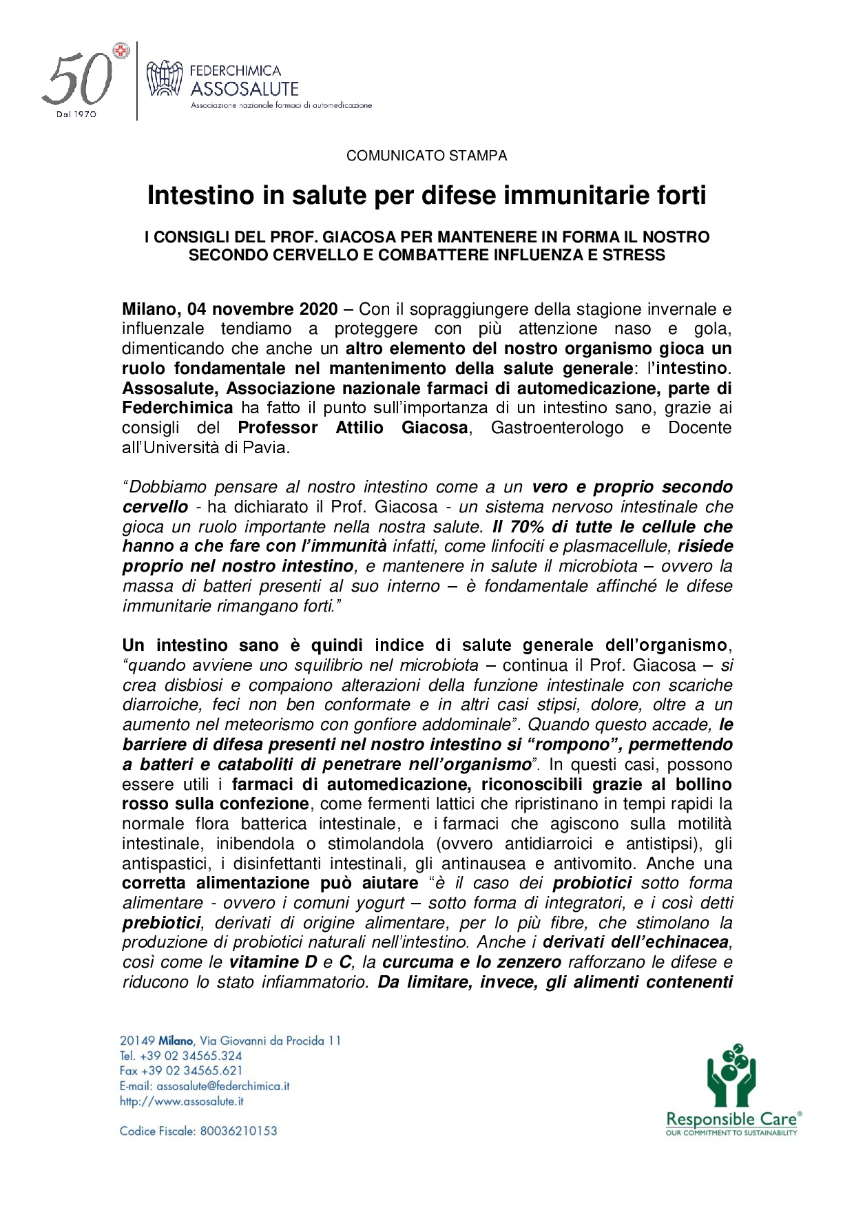 Comunicato stampa - 4 novembre 2020